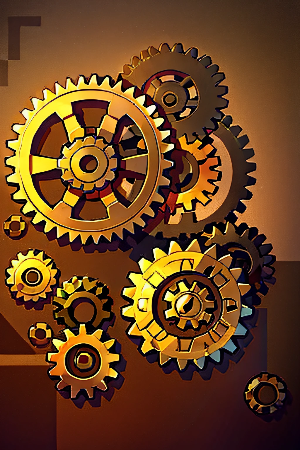 There are a lot of gears turning,Surrounded by rotating gears,Gears take up almost the entire picture,Most gears are light brown,The background is light brown,The background is also the Age of Steam,cartoon art