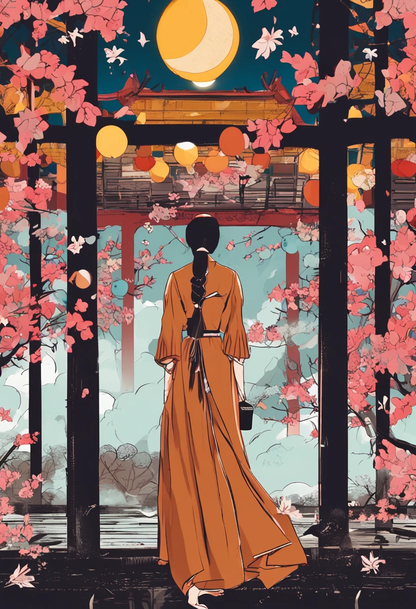 (best qualtiy,8k,32k,tmasterpiece,UHD:1.2),Tanabata,Magpie Bridge,moon full,heavenly,Couple back(1.2),Moon,The lens zooms out,falling leaf,SakuraNS