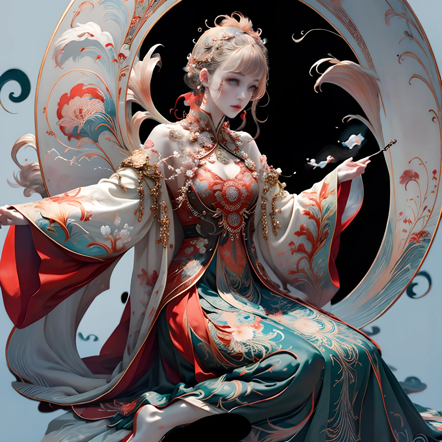 Unity 8k壁纸, ultra-detailliert, Beautiful and aesthetic, masutepiece, Best Quality, (Zentangle, mandalas, Tangle, Entangle), (Fractal Art:1.3) , 1girl in, Write, Extremely detailed, Dynamic Angle, Most Beautiful Form of Chaos, Elegant, a brutalist designed, vivd colour, romanticism, by james jean, roby dwi antono, by Ross Tran, Francis Bacon, michal mraz, Adrian Ghenny, petra cortright, Gerhard Richter, Takato Yamamoto, Ashley Wood, Atmospheric, ??????? of musical notes, streaming musical notes visible , ear wolf, flower effect , flowers background , (Water splash) ,