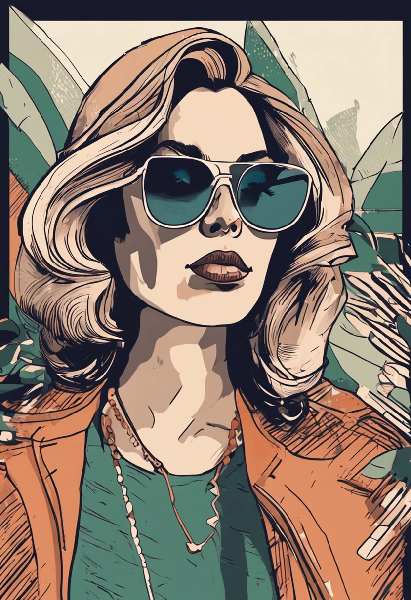 There's a woman with a pair of sunglasses on her face, in illustration style digital, estilo de arte impressionante, trending on artstration, Cartoon style illustration, fanart homem urbano, estilo de arte dos desenhos animados, stylized digital illustration, illustration art, arte dos desenhos animados, arte dos desenhos animados, pelo branco e pele escura, arte digital detalhada bonito, matte digital illustration, chiqueiro arte bonito