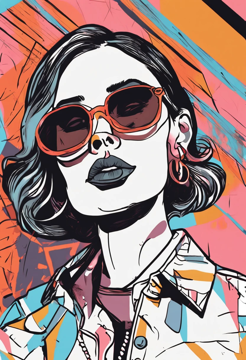 There's a woman with a pair of sunglasses on her face, in illustration style digital, estilo de arte impressionante, trending on artstration, Cartoon style illustration, fanart homem urbano, estilo de arte dos desenhos animados, stylized digital illustration, illustration art, arte dos desenhos animados, arte dos desenhos animados, pelo branco e pele escura, arte digital detalhada bonito, matte digital illustration, chiqueiro arte bonito