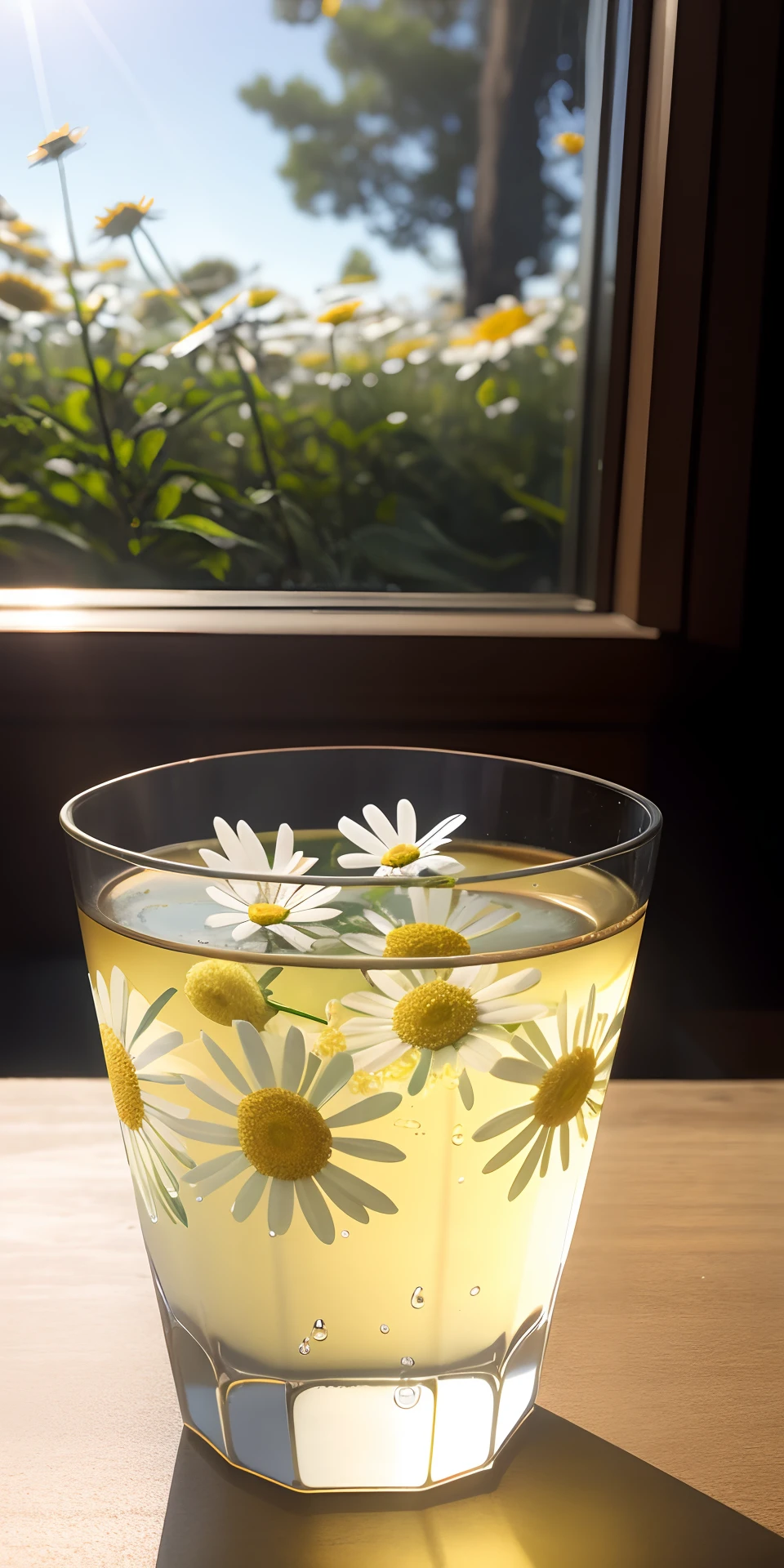 A glass with drops of water filled with carbonated drinks, translucent liquid, ice cubes, bubbles, a floral crown of daisies and lavender on picnic tablecloths, midday outdoor lighting, open air, natural background, summer day, hot weather, high detail, very humid humidity, high brightness, wet watermarks, overdetail, super detail superdetailing, surrealism, soft light, studio lighting, diffuse soft light, shallow depth of field, sharp focus, bokeh effect, light tracking, subsurface scattering, complex soft light, diffuse soft light, highly detailed glass reflection, ultra-thin (superfine, ultra-thin) (thin, fine, ultra-detailed), cinematic, surrealism, armature, best quality, ultra-high resolution (photorealistic: 1.4), high resolution, detail, raw photography, clear reproduction, stock camera 4 kodak portra 400, f1.6 lens, realistic texture, dramatic lighting, unreal engine, popular on artstation, cinemas up to 800 ,