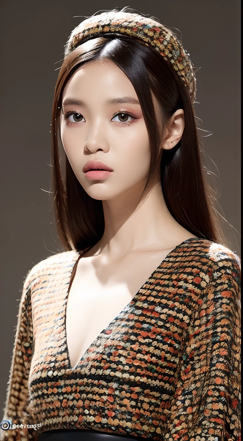 one African model ,Unique details, virtual fashion, Near future, Curvilinear details , double eyelid, simple background