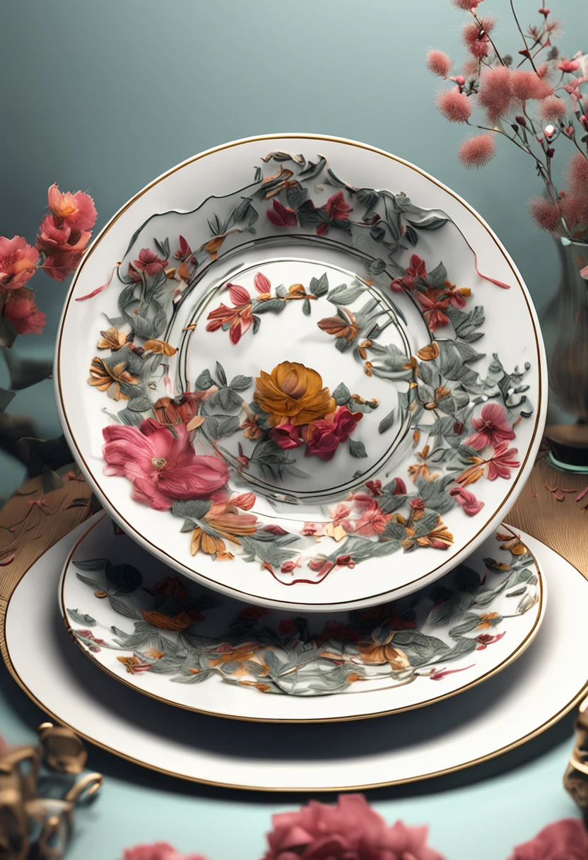 There is a bone china plate,Bone china plate design artwork,Modern artwork,top views,3D for best results,artwork of a,best qualtiy,8K,3D,Color decoration,top Quority,the detail,The edges are patterned,Add details,