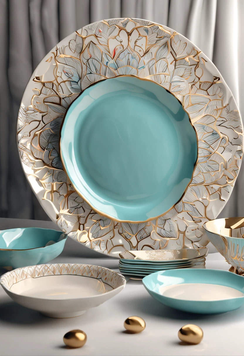 There is a bone china plate,Bone china plate design artwork,Modern artwork,top views,3D for best results,artwork of a,best qualtiy,8K,3D,Color decoration,top Quority,the detail,The edges are patterned,Add details,