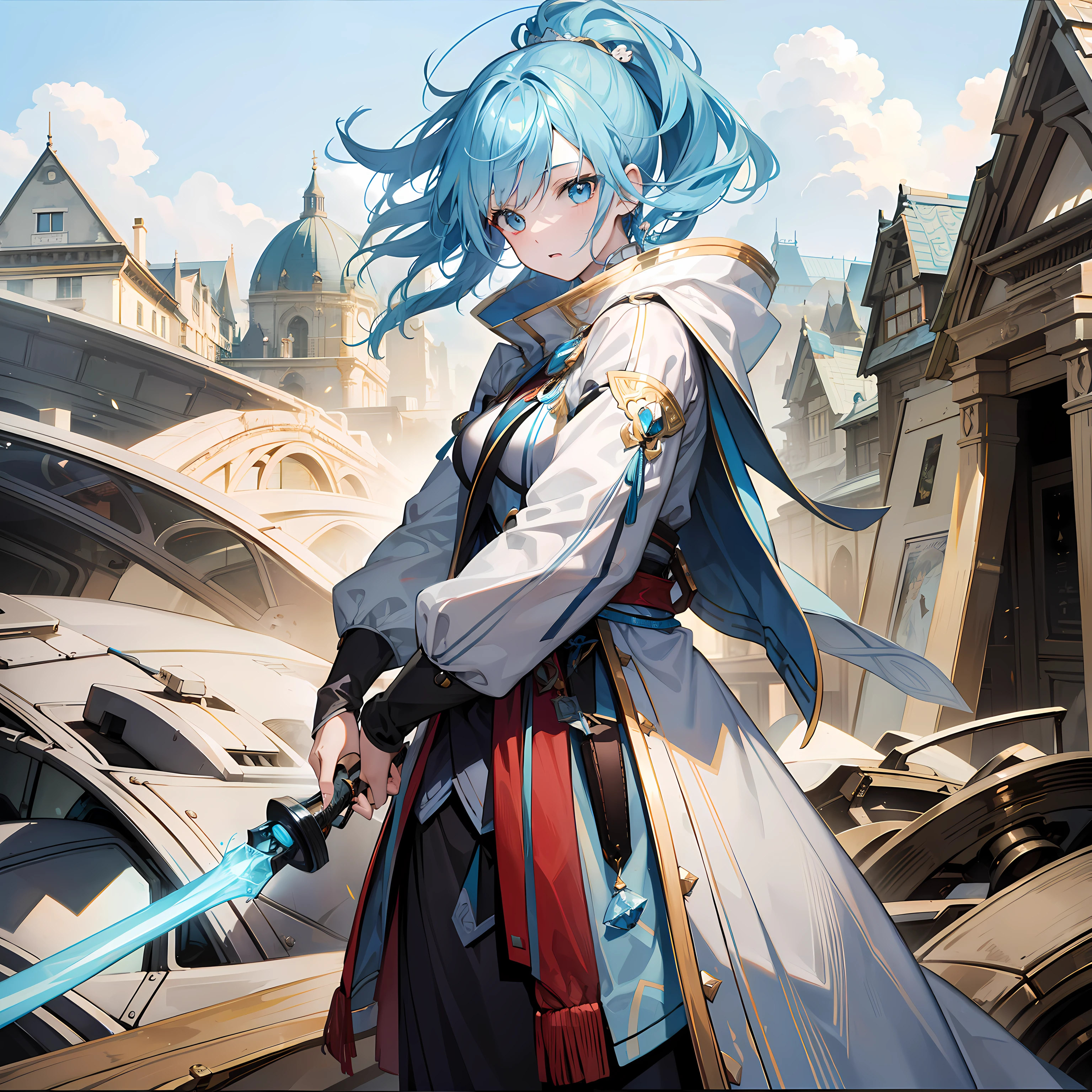 Woman with beautiful light blue hair、(highestdetailed)、(Top image quality)