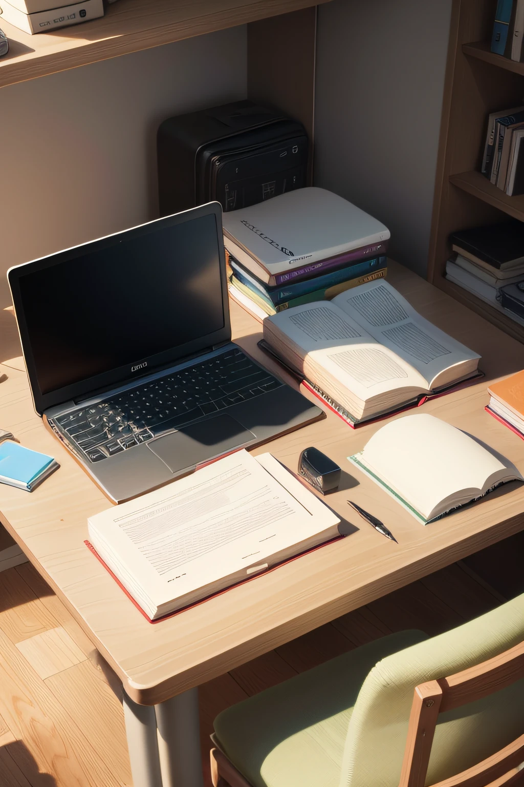 desks、Computer、English materials are full of words