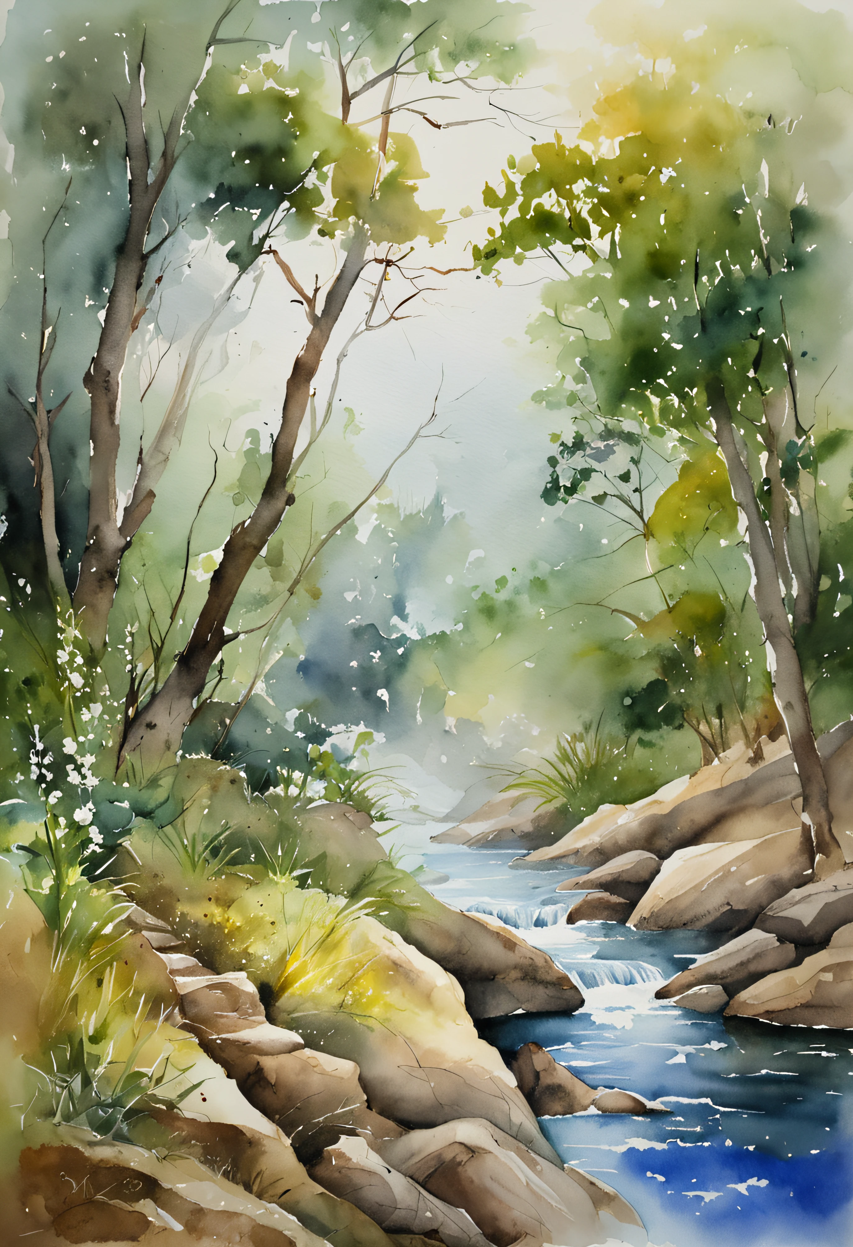 river in the midle of misty jungle