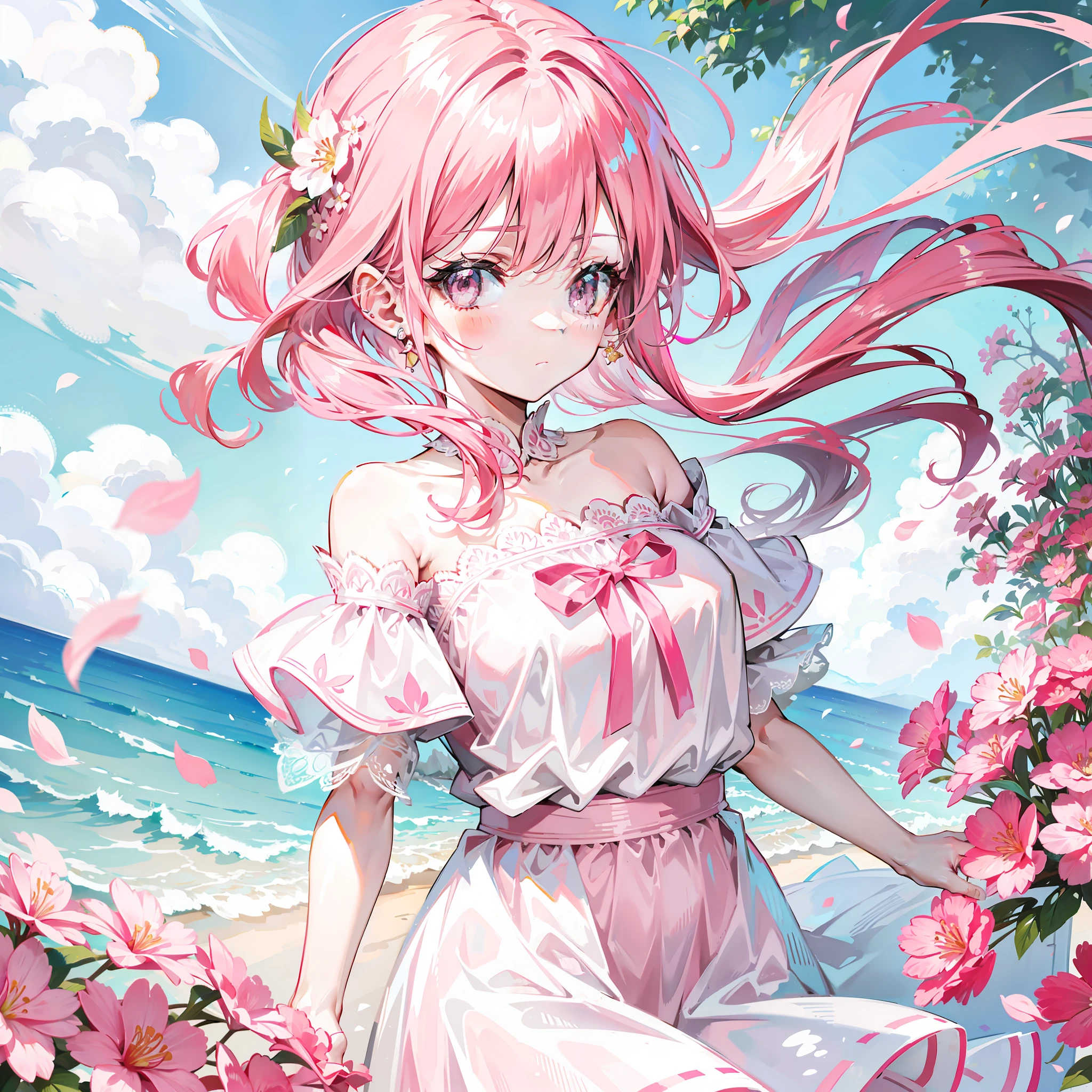 Ace, 4k, high resolution, masterpiece, best quality, model, potential seabed, pretty, pink hair, turn a blind eye, splash, white stockings
