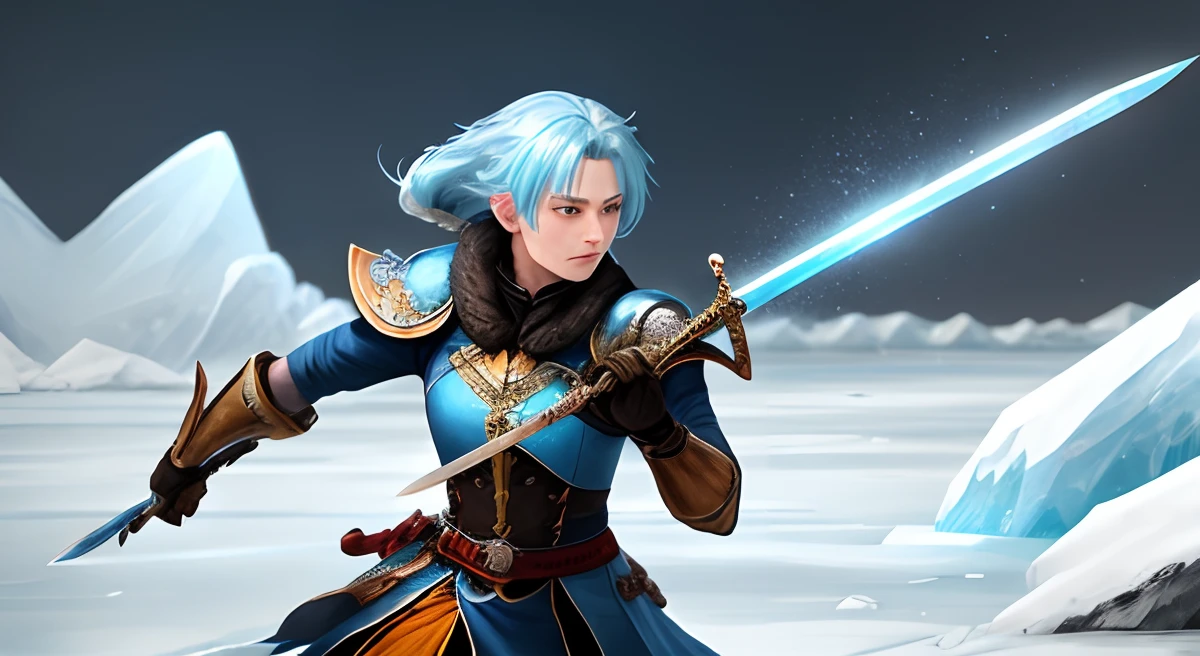 blue hairs，Ice properties，One -handed sword