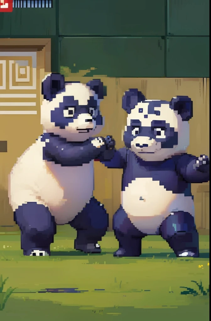 top-quality, masterpiece, Pixel art, Pixel art(24 squares × 24 squares), Dancing parent pandas, Dancing panda