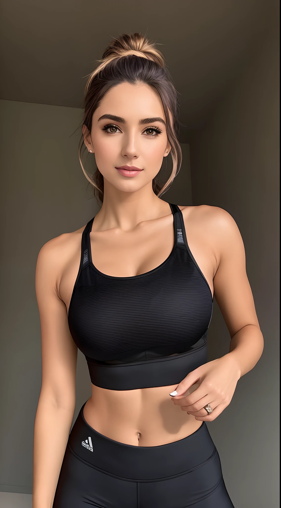 A gorgeous woman in a black sports bra top and black leggings, menina em forma, Esporte bom, detailed sports bra, Encaixe figura delicada, sport bra and shirt, sports bra, modelo fitness, foto fit, rosto e corpo atraentes, bra black, tanque preto apertado, sport bra and shorts, mulher em forma, Retrato Sophie Mudd, Parte superior do corpo bonita, corpo em forma