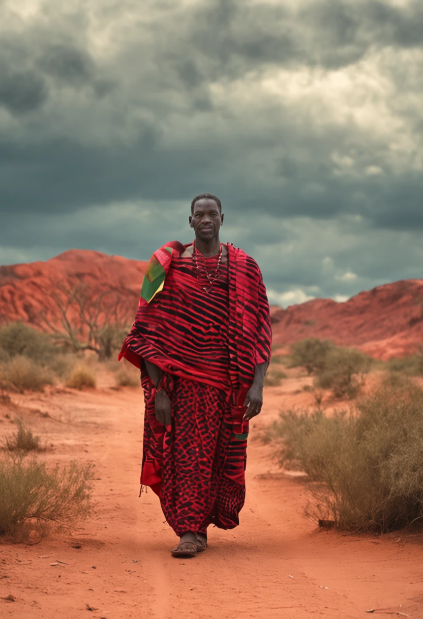 guerreiro africano com roupa vermelha