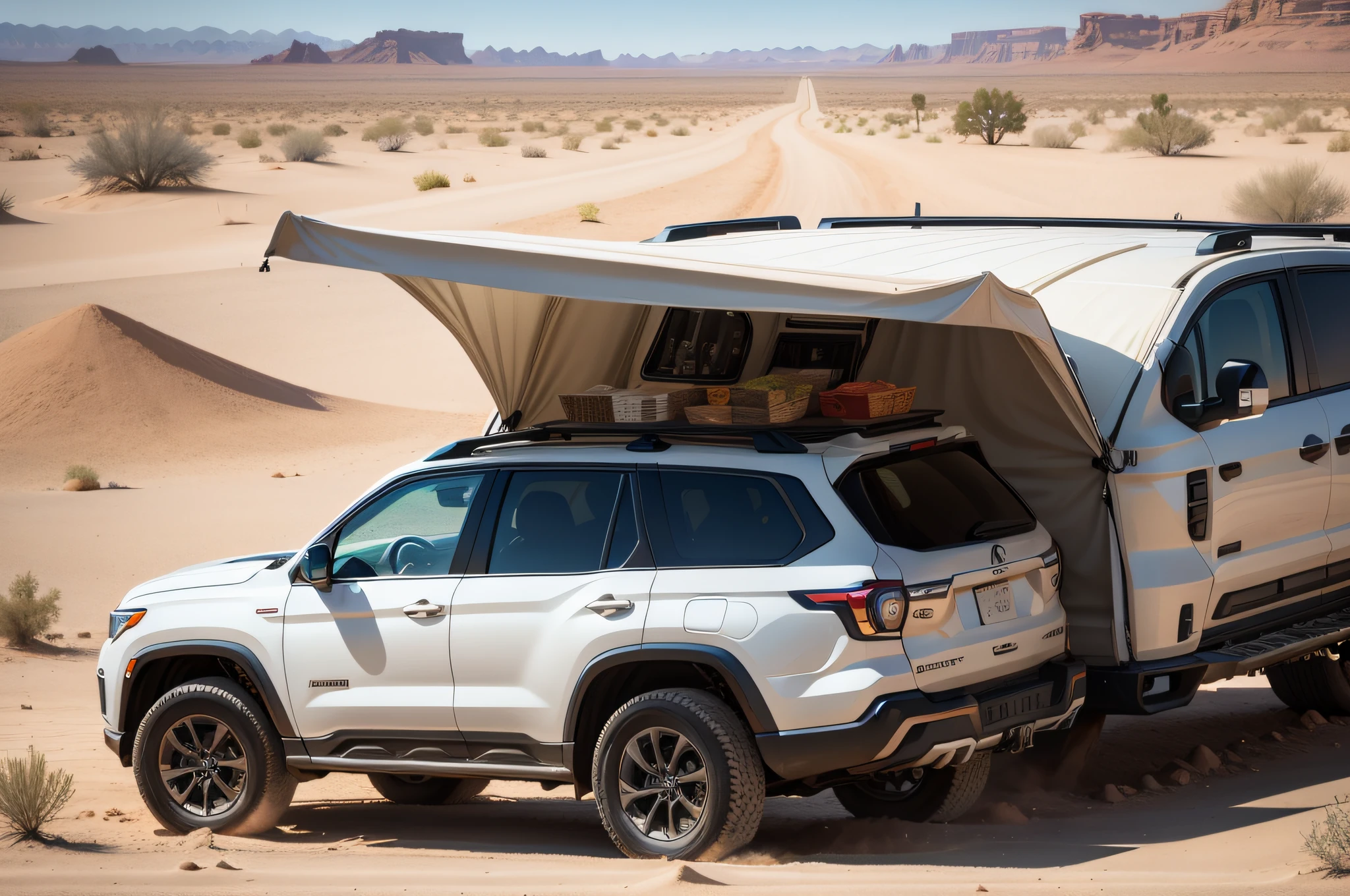 A desert、Travelers、SUV、street