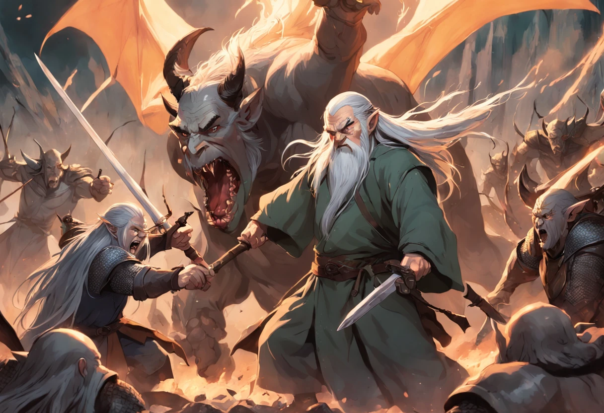War of the Lord of the Rings The Orcs fighting Legolas and Gandalf, ogros gigantes dragones