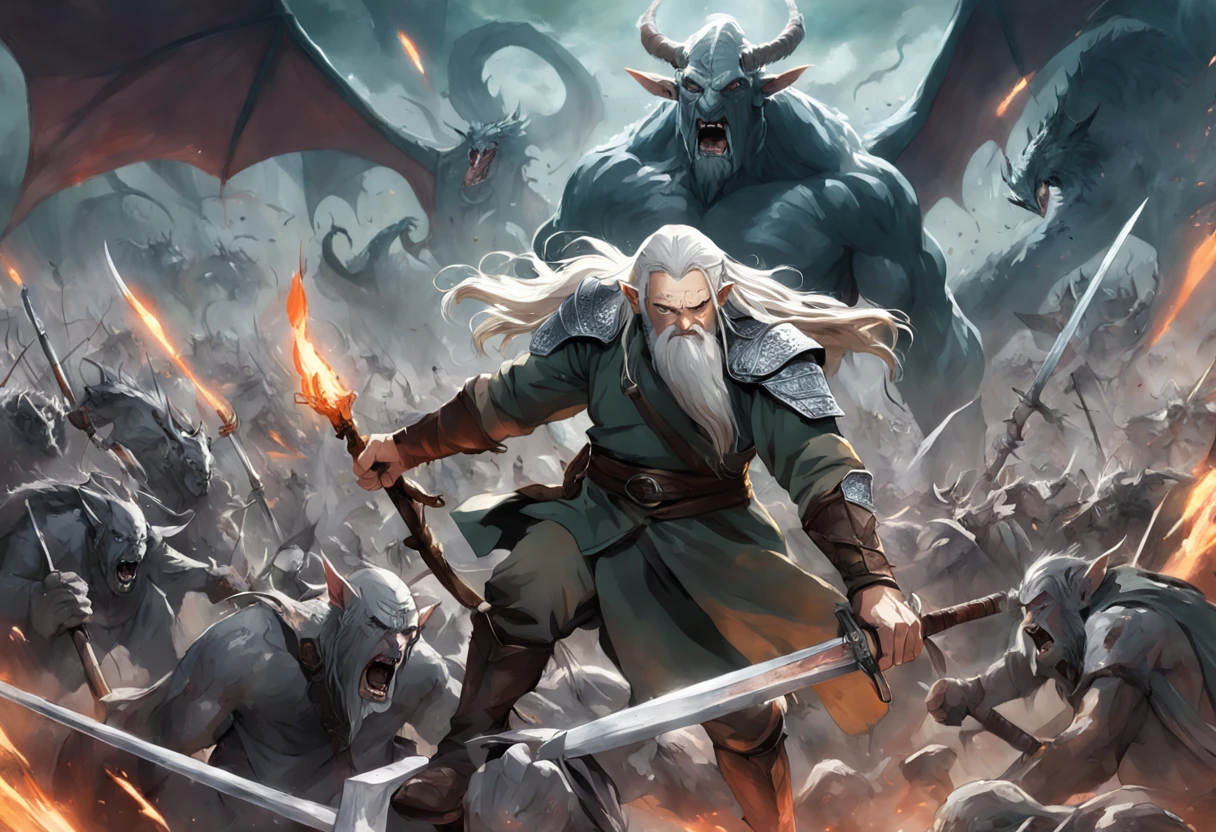 War of the Lord of the Rings The Orcs fighting Legolas and Gandalf, ogros gigantes dragones