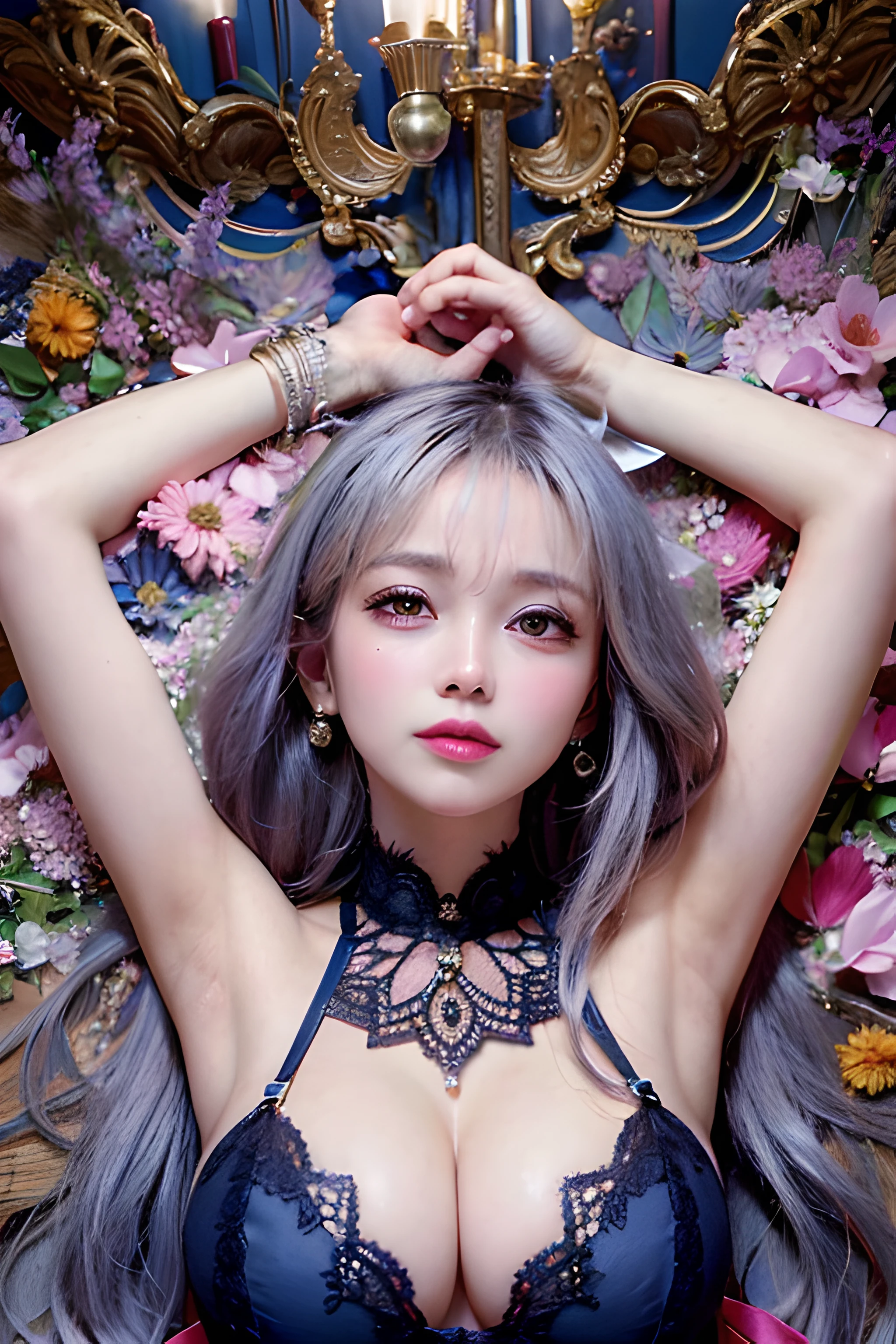 Lace gloves，Black gloves，blossoms，Hide your hands，Grab the flowers