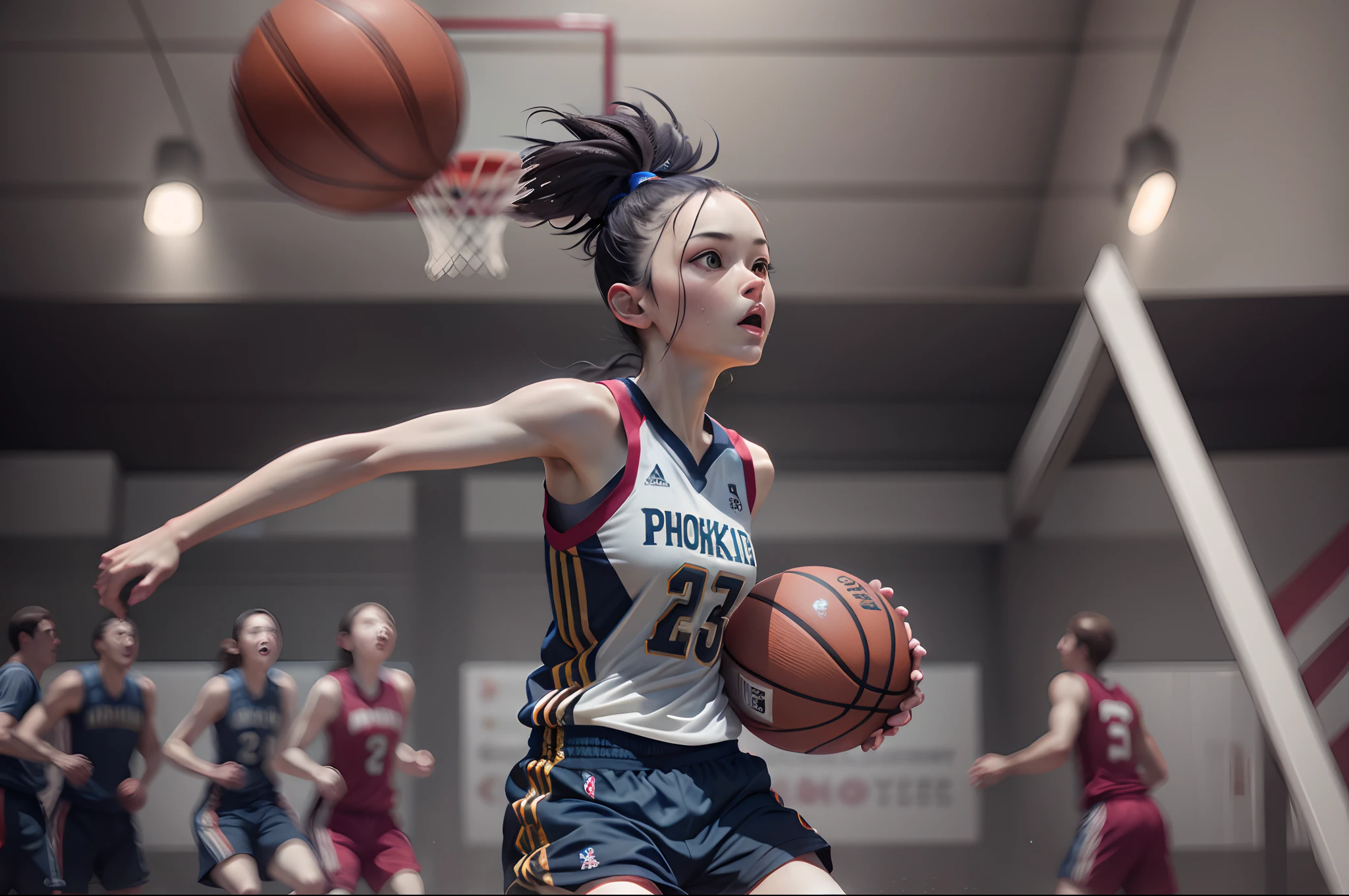 Chicken playing basketball
