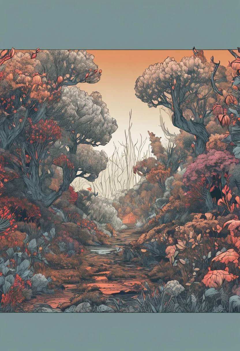 (Dark magic:1.2), (Grim:1.1) forest, Thorny bushes,  (Intricate details), (ultra - detailed), 8k hdr, high detal, A lot of detail, High quality,dingdall effect (Colored:1.3)