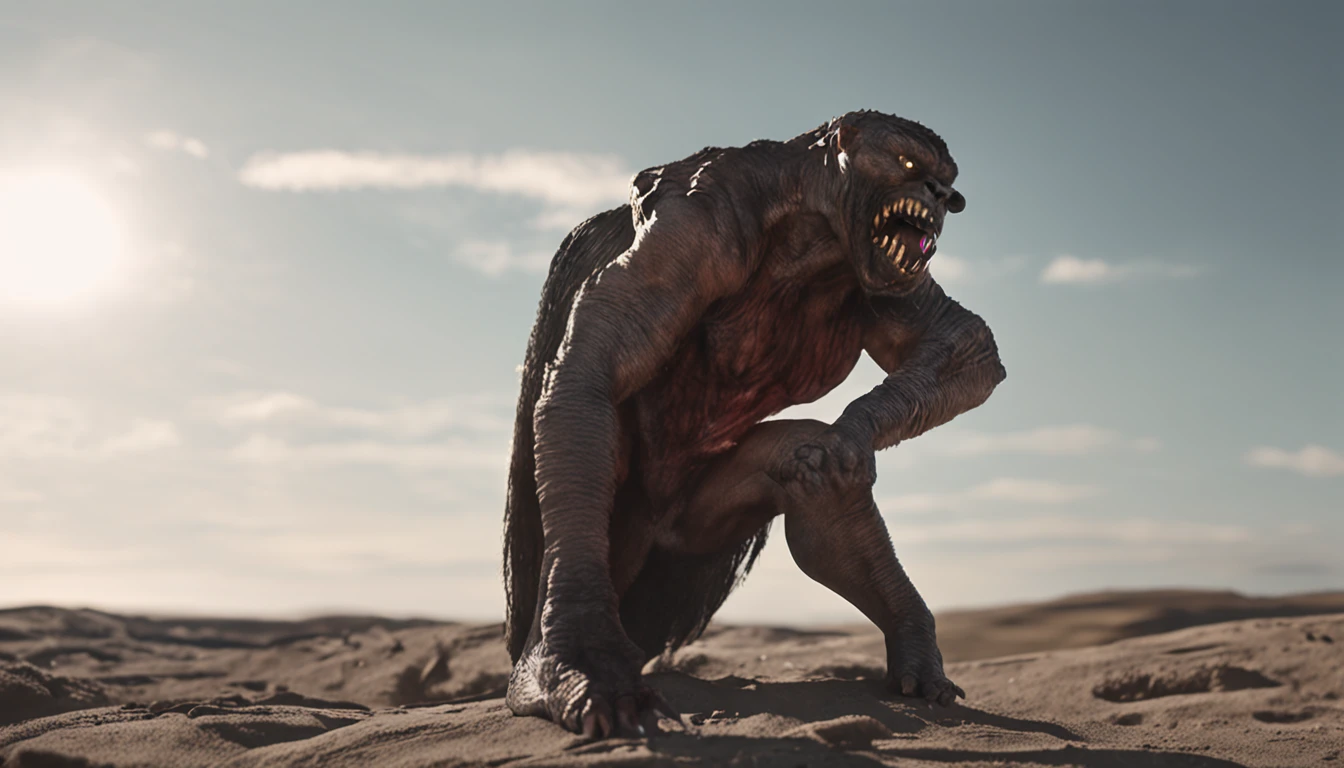 lobisomem, 8k, (insanamente detalhado:1.5), fotografia de corpo inteiro, , pele detalhada, pale skinned, atacando pequena vila, werewolf 4k
