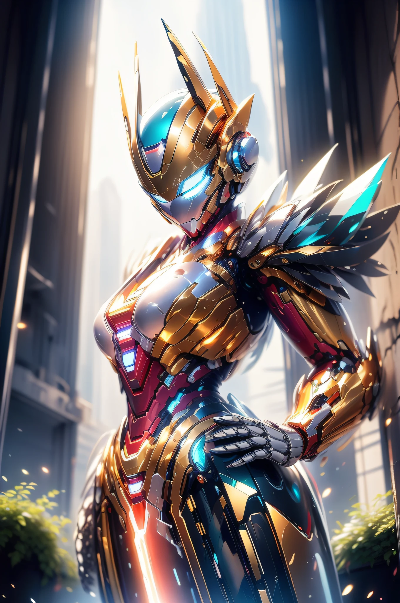 (1girl:1.3), solo,__body-parts__, official art, unity 8k wallpaper, ultra detailed, beautiful and aesthetic, beautiful, masterpiece, best quality, RAW, masterpiece, super fine photo,, best quality, super high Resolution, photorealistic, sunlight, full body portrait, stunningly beautiful,, dynamic pose, delicate face, vibrant eyes, (side view), she is wearing a futuristic Iron Man mech, red and gold, Highly detailed abandoned warehouse background, detailed face, detailed complex busy background, messy, gorgeous, milky, high detailed skin, realistic skin details, visible pores, sharp focus, volumetric fog, 8k uhd, dslr camera, High quality, film grain, fair skin, photorealism, lomography, sprawling metropolis in a futuristic dystopia, view from below, translucent
