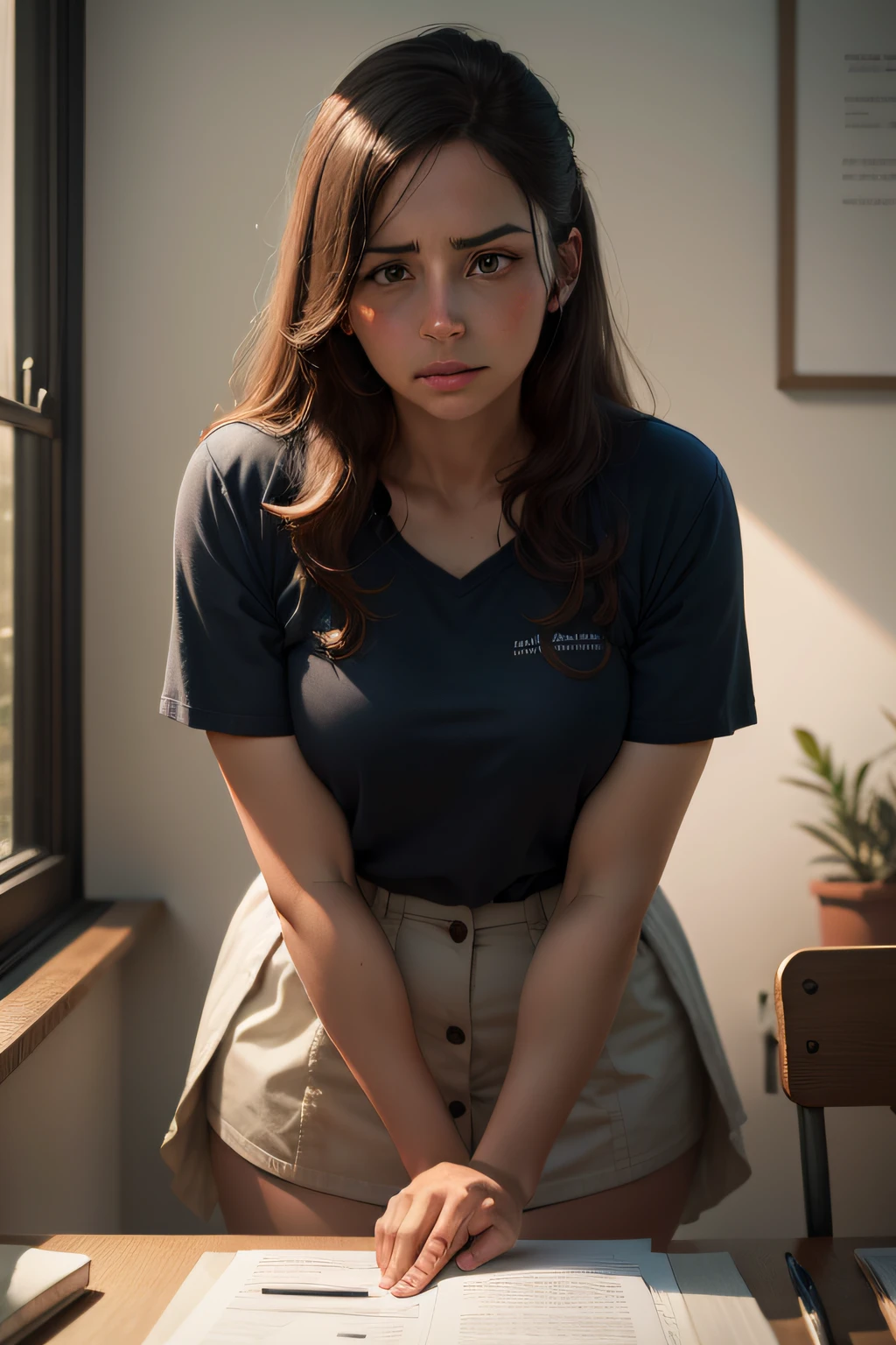 pichika,1girl,solo, sunlight, collared shirt, upper body,