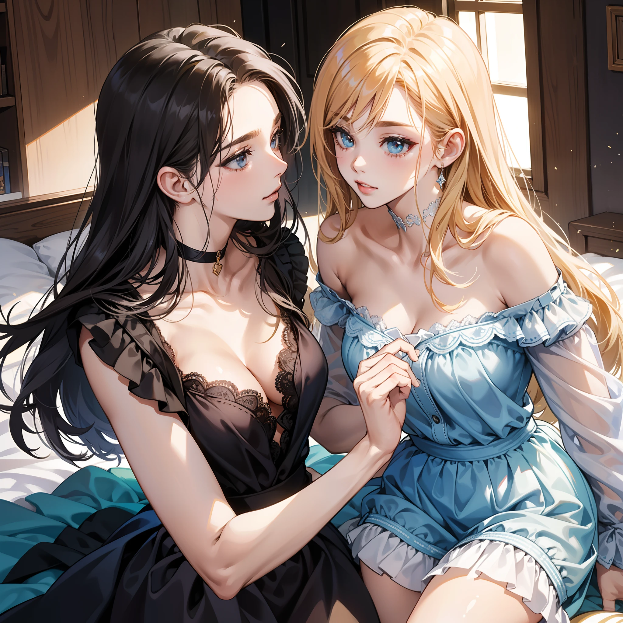 "Two sexy high school girls, seus corpos jovens vestidos apenas com saias curtas e blusas justas, levantam deliberadamente suas roupas para revelar espiadas tentadoras em suas calcinhas macias e sedosas por baixo. The air crackles with anticipation as they stare seductively at you – challenging you to join them in this deliciously forbidden game of seduction."