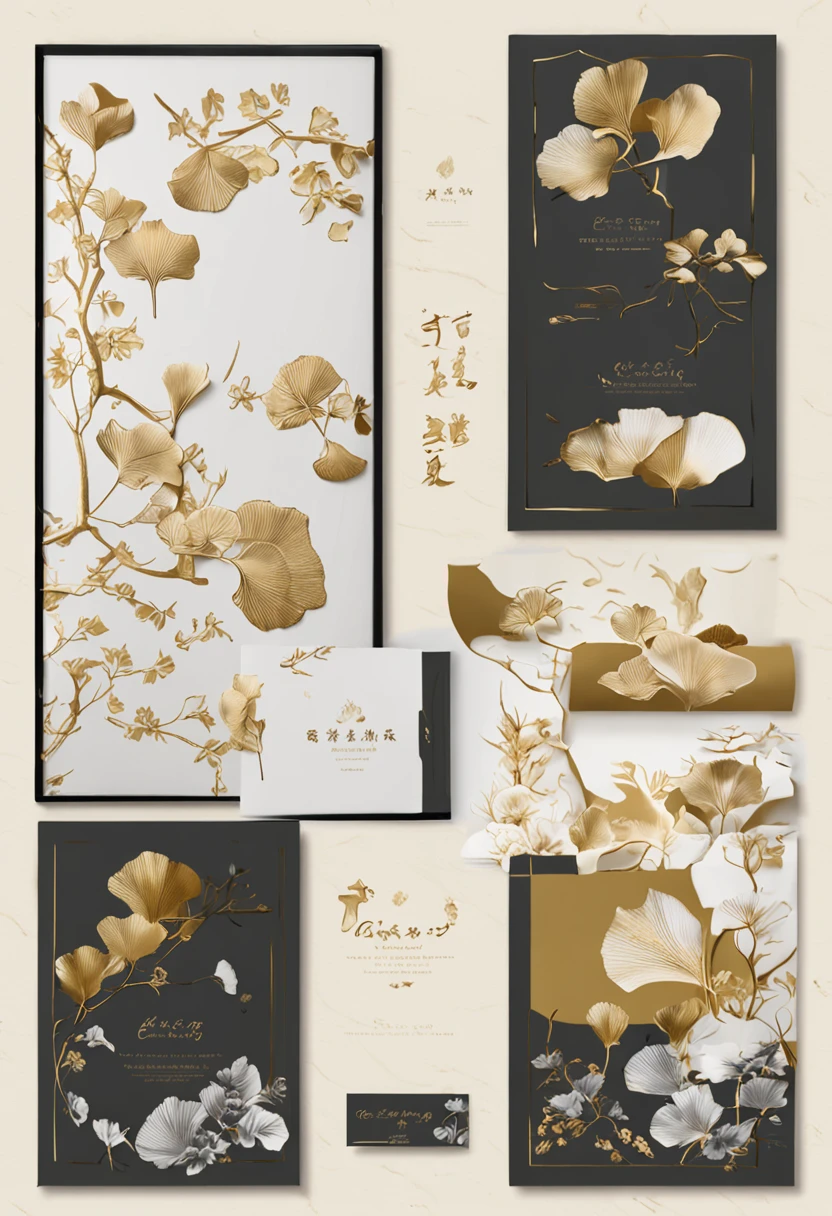 There is a bone china plate,ginkgo leaf,China-style,Bone china plate design artwork,Modern artwork,top views,Best results,artwork of a,best qualtiy,8K,3D,Color decoration,top Quority,the detail,