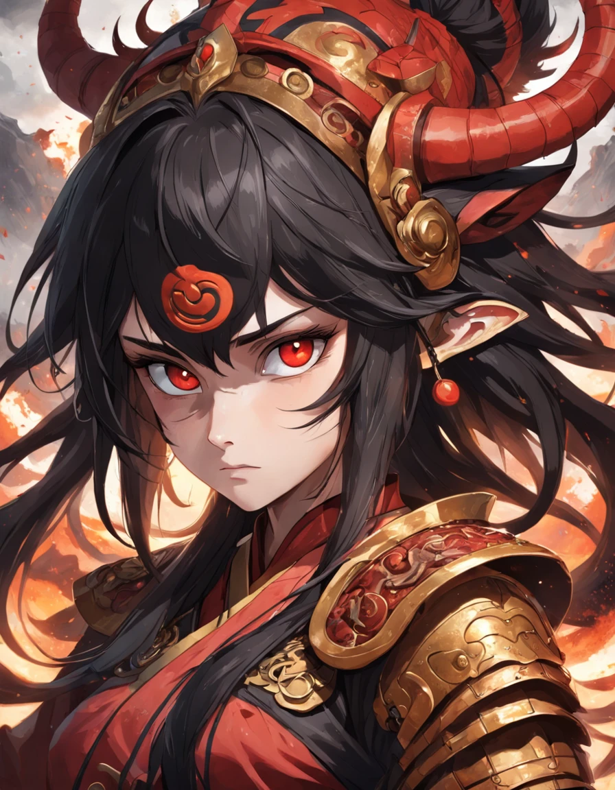 tmasterpiece,Ultra foto realsisim,32k resolution,Excelente pintura em detalhes extremos,melhor qualidade,Wukong:Chinese legends of gods and demons,Tema de terror sombrio:1.3,(Black General Monkey Head,irritado,olhos vermelhos,roupas pretas,capa vermelha,com cabelos castanhos curtos,Faixa de testa dourada,Rosto detalhado,Olhos detalhados,anatomicamente correto):1.5,Textura de teia de aranha,Escura,terrorista,medonho,Detalhes complicados,DetalhadoAntecedentes,premiados