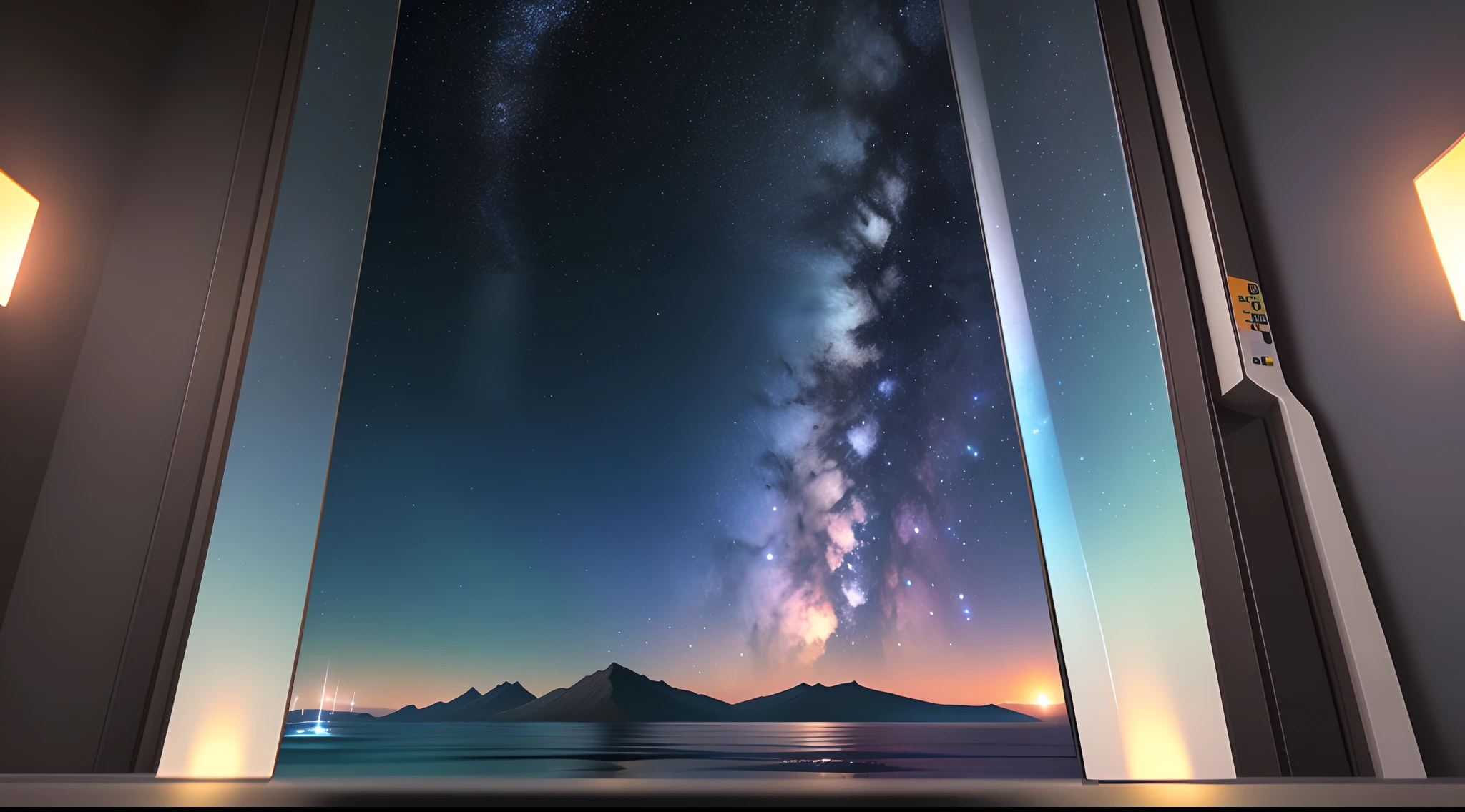 No Man, scenecy, vanishing point, from below, tmasterpiece, best qualtiy, 8K, waterface, 夏天, nigth, galactic, ssee-through, depth of fields, A high resolution, finedetail, ultra - detailed,