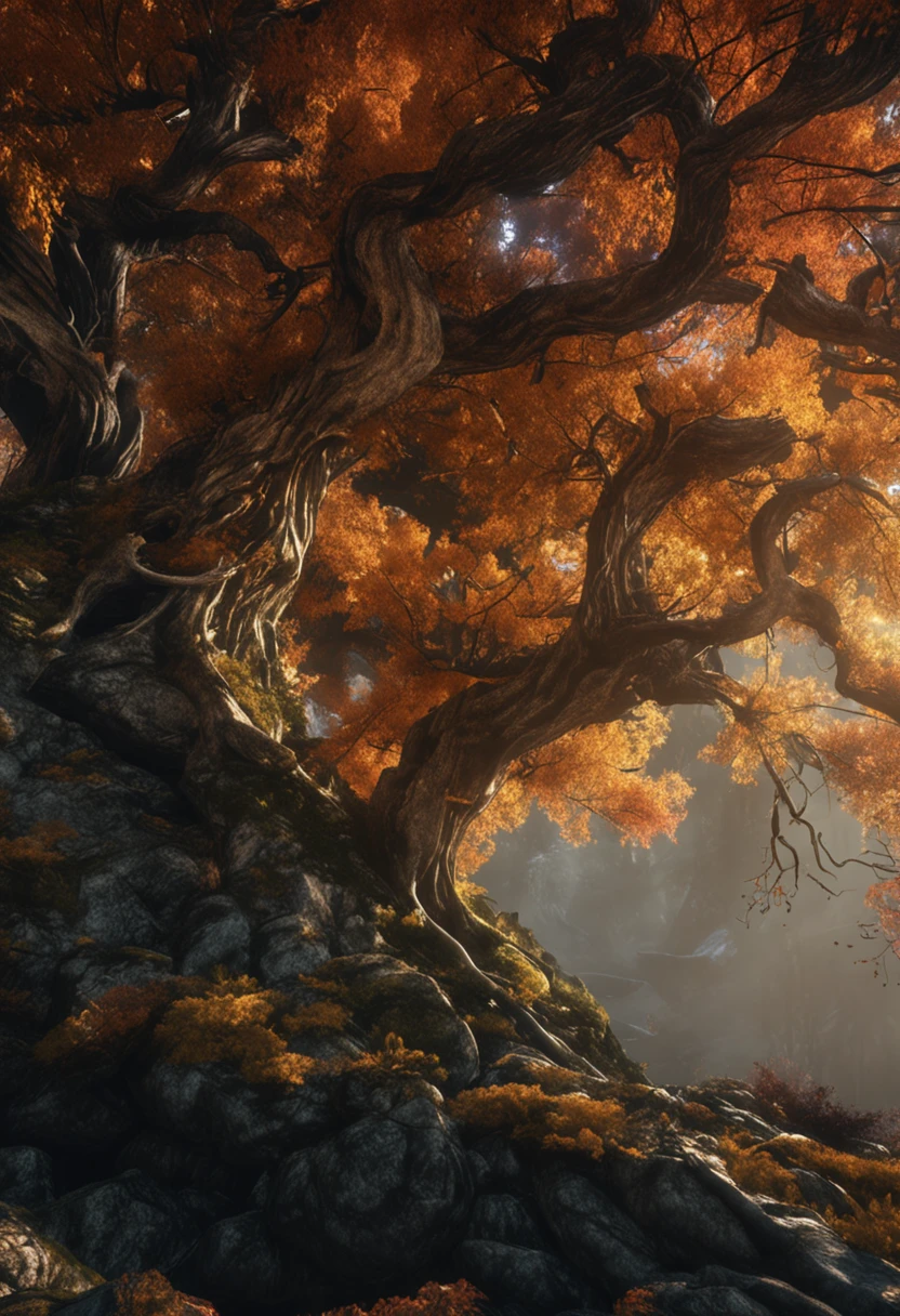 (Dark magic:1.2), (Grim:1.1) forest, A man in the Alps, (Intricate details), (ultra - detailed), 8k hdr, high detal, A lot of detail, High quality,dingdall effect (Colored:1.3)