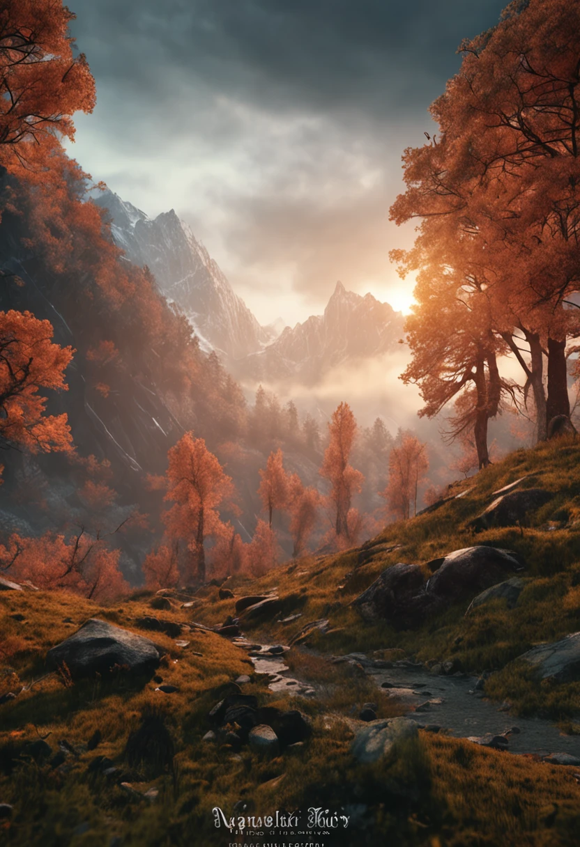 (Dark magic:1.2), (Grim:1.1) forest, A man in the Alps, (Intricate details), (ultra - detailed), 8k hdr, high detal, A lot of detail, High quality,dingdall effect (Colored:1.3)