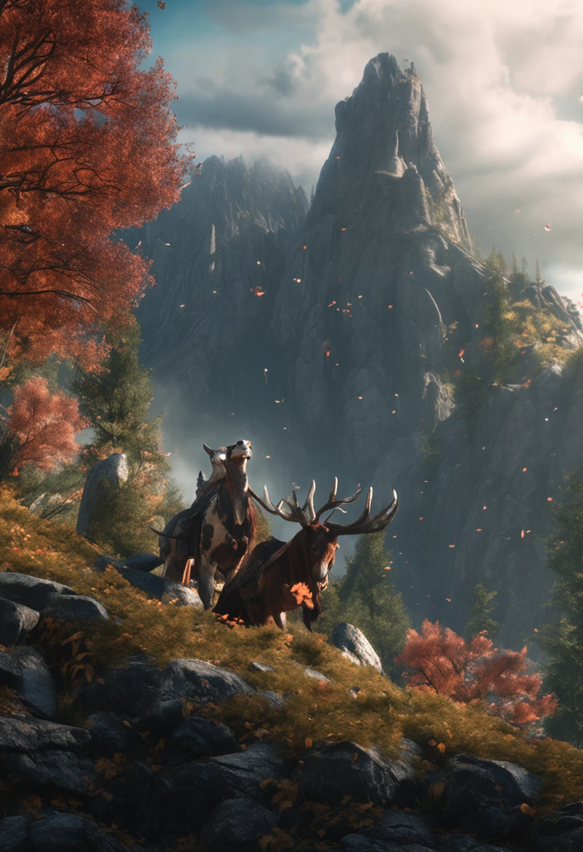 (Dark magic:1.2), (Grim:1.1) forest, A man in the Alps, (Intricate details), (ultra - detailed), 8k hdr, high detal, A lot of detail, High quality,dingdall effect (Colored:1.3)