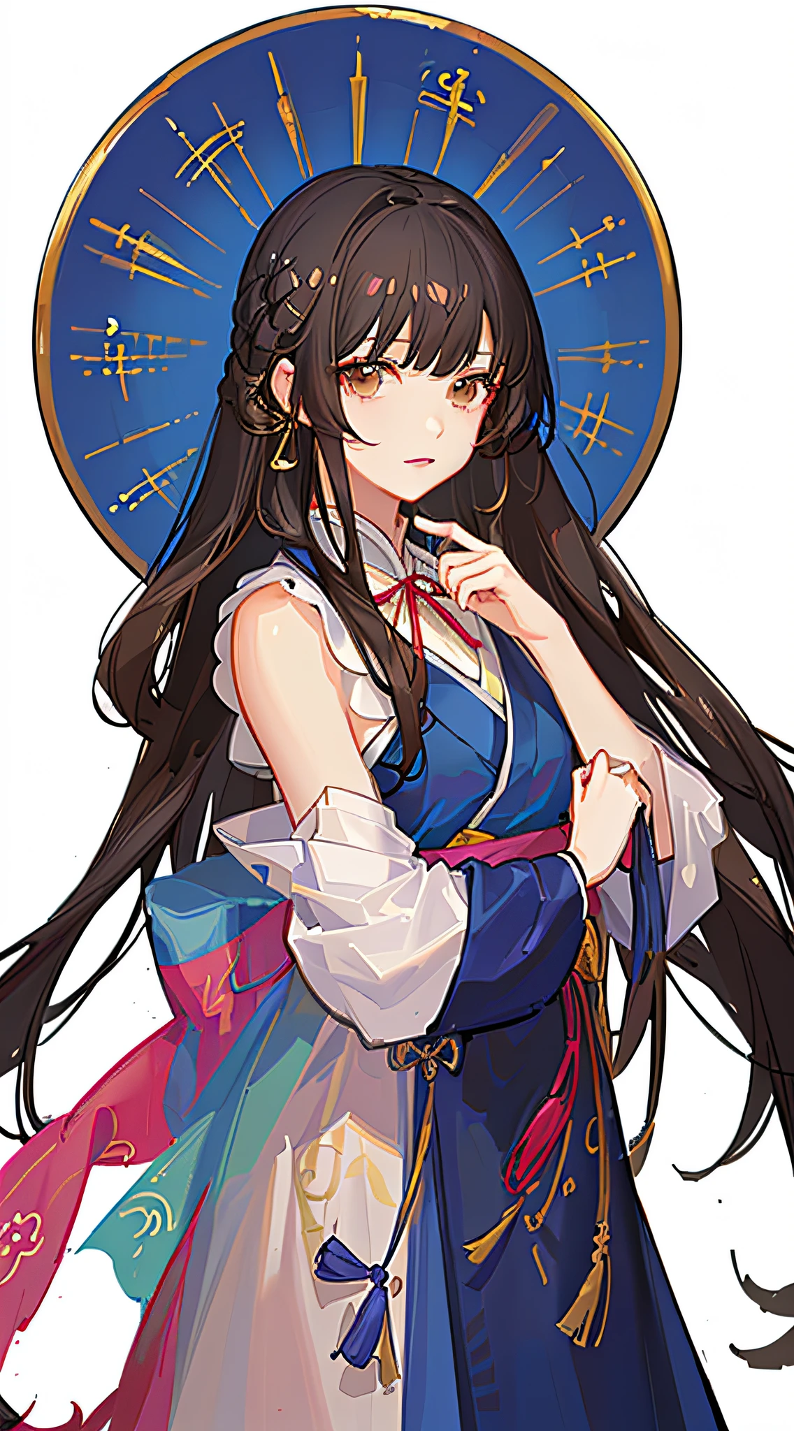 Kizi,full bodyesbian,(Face details:1.2),tmasterpiece,Fashionab,Hanfu,,mid hair,brunette color hair,dual horsetail,Qi bangs,Brown eyes,best qualtiy,ultra - detailed,16k