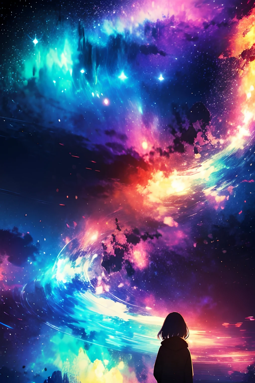 Girl, Cloud, Colorful, Masterpiece, Galaxy background