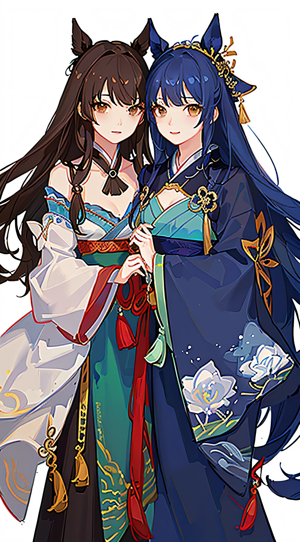 Kizi,full bodyesbian,(Face details:1.2),tmasterpiece,Fashionab,Hanfu,,mid hair,brunette color hair,dual horsetail,Qi bangs,Brown eyes,best qualtiy,ultra - detailed,16k