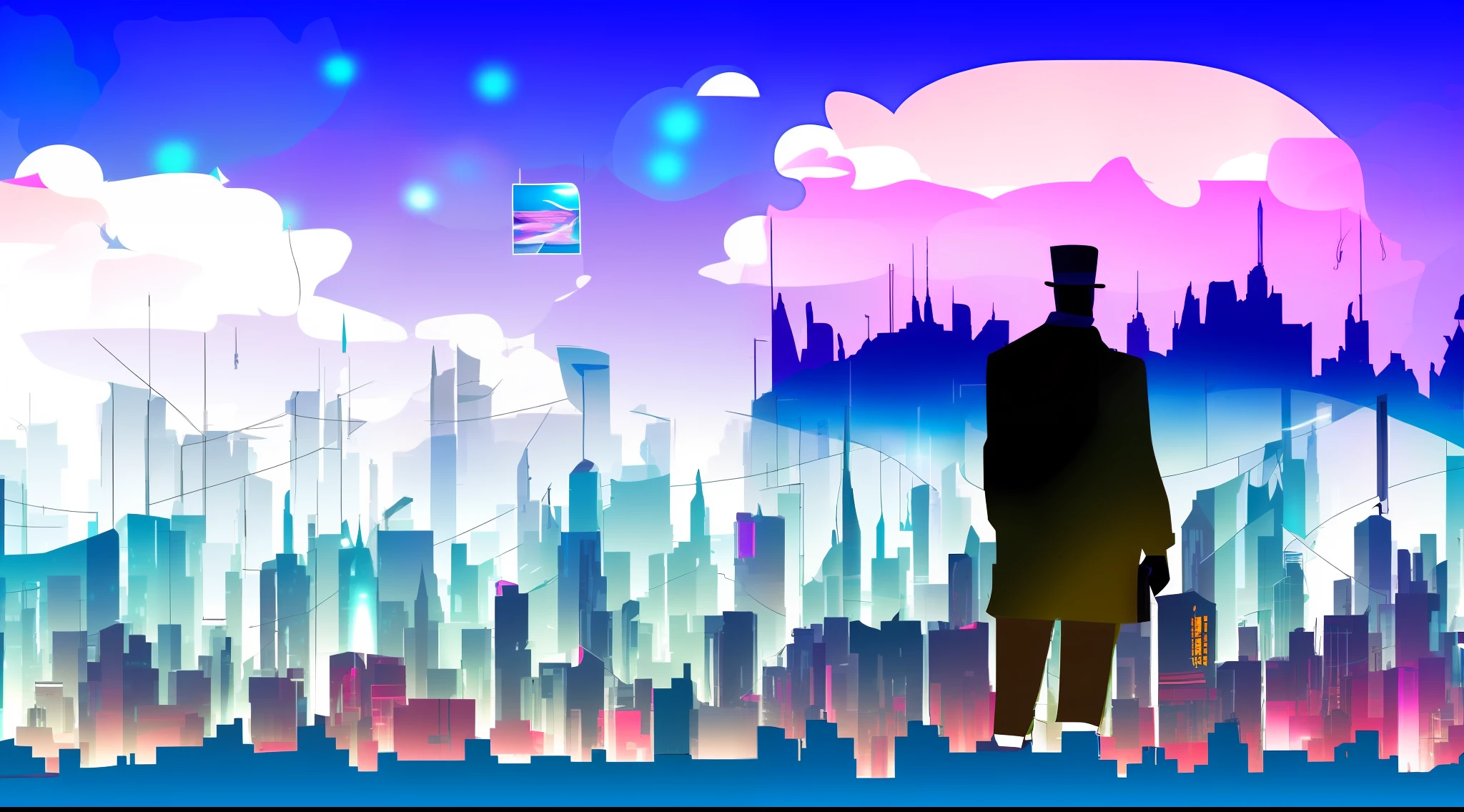 cyber punk perssonage,of the night city,Cybermetropolis,In the city center, there is a giant tree with pink leaves that occupies half of the city,neonlight,Overlooking the perspective,Colorful,Look down from the sky,overlooks,Overlooking the city center