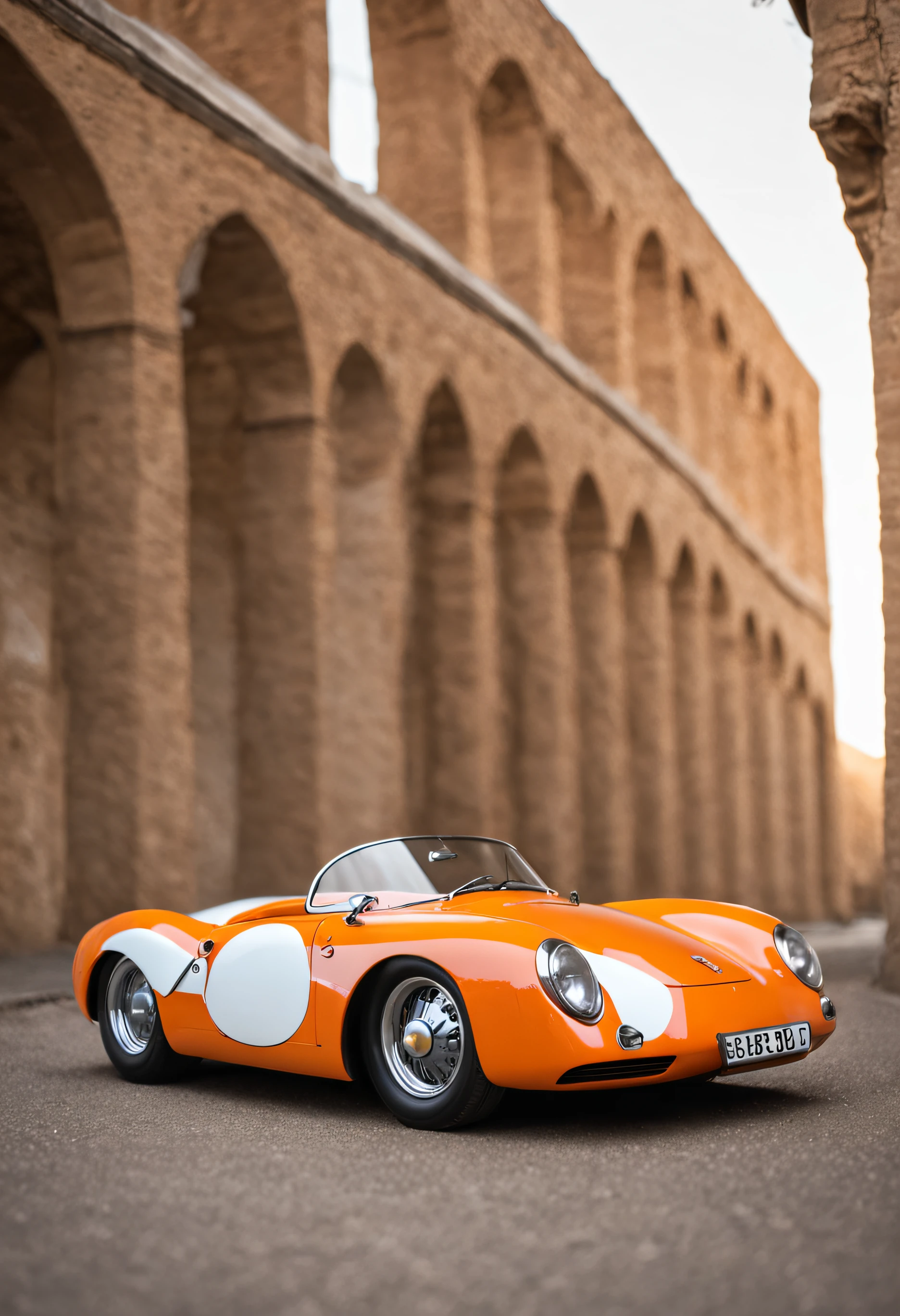Porsche 550 Spyder  in night flash by ORANGE neons realistic