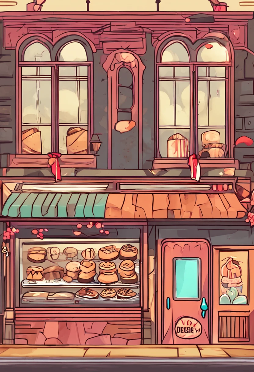 Cartoon anime front view,Freshly baked cookies from a dessert cake shop