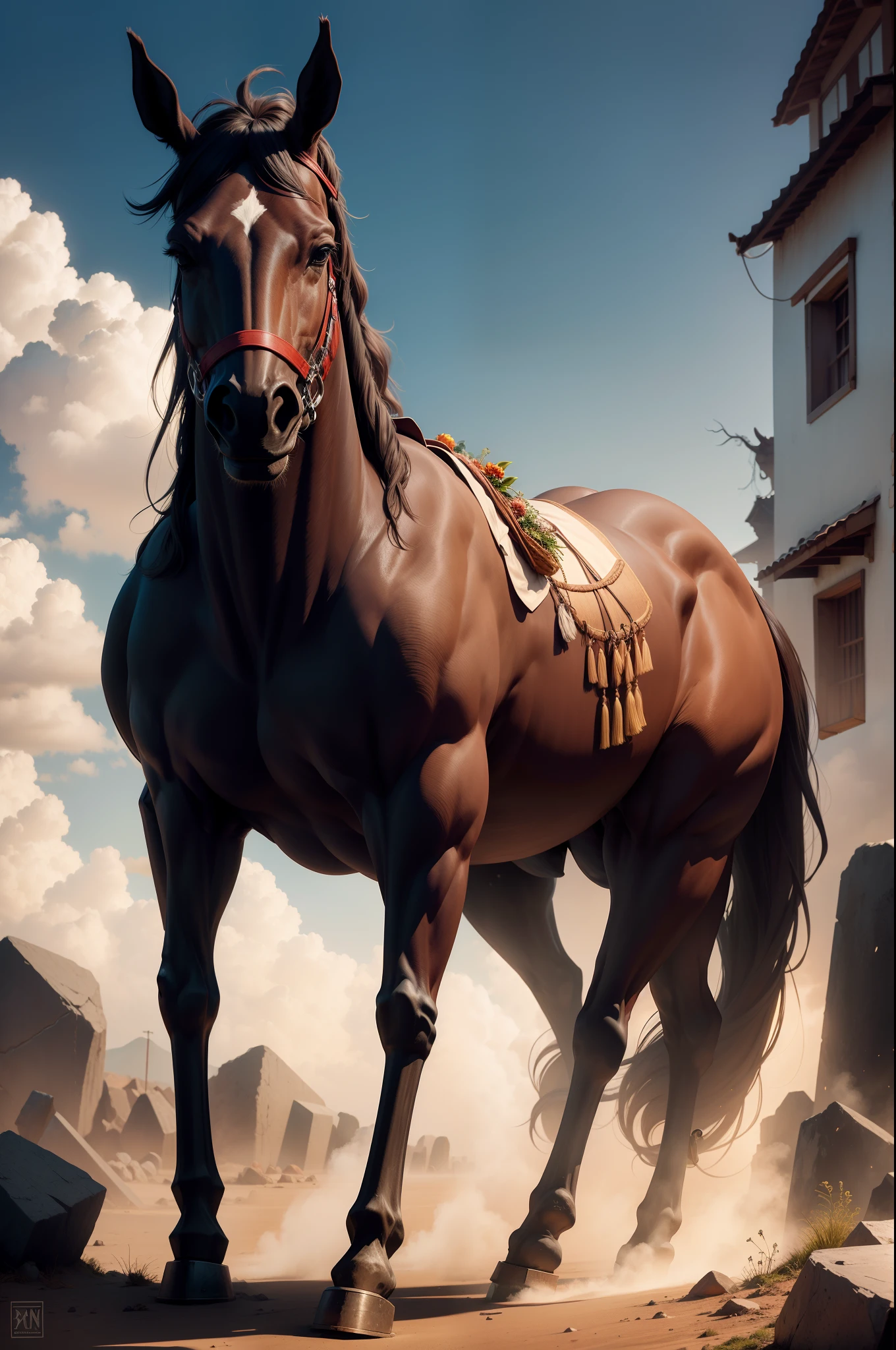 headless mule, mythology, legend Brazil, headless animal, horse, headless mule, scary, detailed