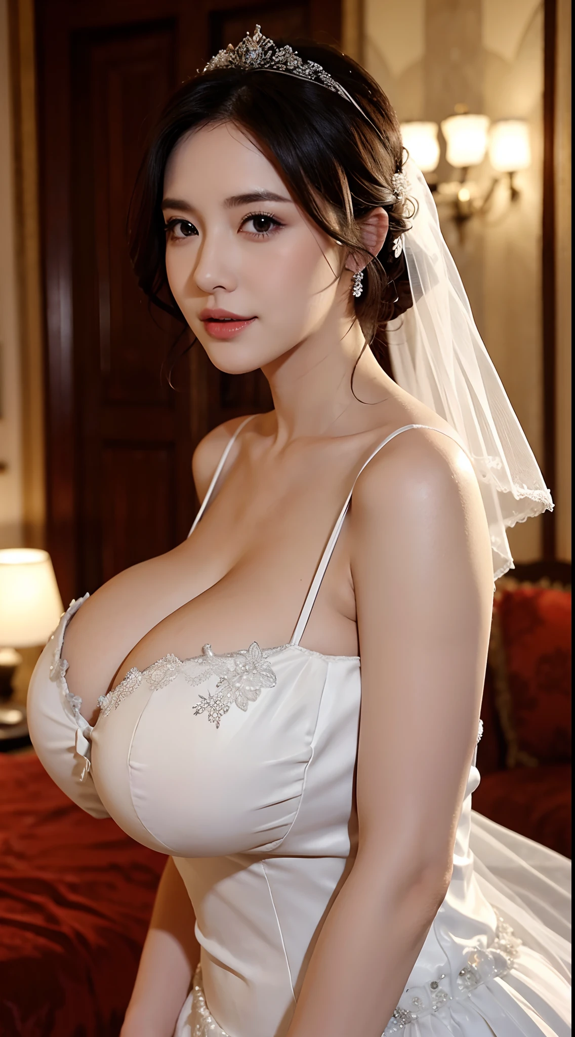 mature girl, big boobs, super big boobs, huge breasts, wedding dress,