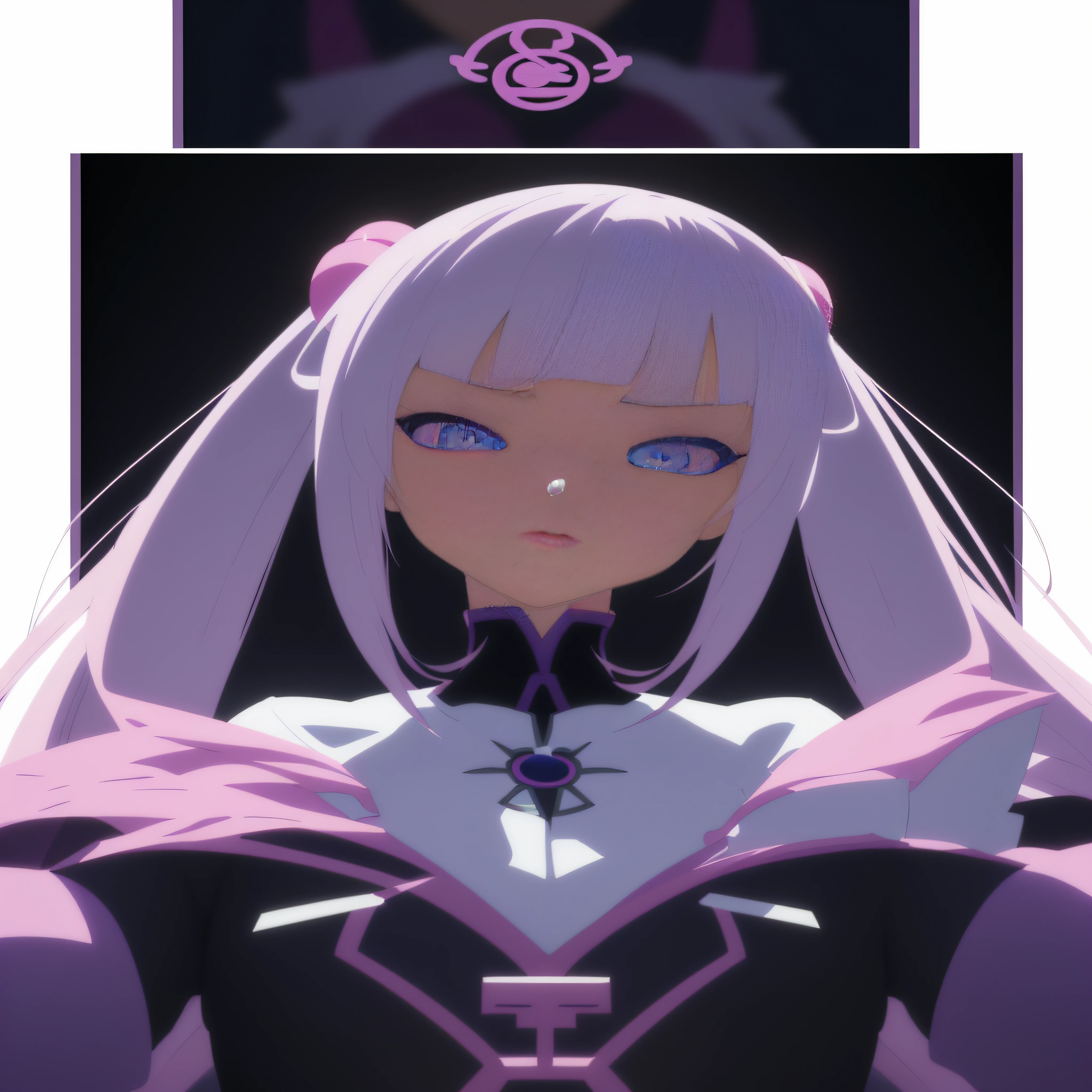 (Close-up of a man dressed in white and purple, anime styled 3d, Stylized anime, highly detailed character, live2d virtual youtuber model, Anime Stylization, anime highly detailed, render of a cute 3d anime girl, Anime style. 8K, render of april, close up character, 3d anime girl, Casual pose, cute character,Anime girl with white hair, Blue eyes, Pink ears, anime styled 3d, Stylized anime, Anime style. 8K, Detailed anime soft face, Anime Stylization, render of a cute 3d anime girl, live2d virtual youtuber model, anime highly detailed, close up character, highly detailed character, 4 k octan render, anime style hyper detailed), Fantasy art style, Anime fantasy illustration, Anime fantasy artwork, Guviz-style artwork, anime girl with cosmic hair, a beautiful anime portrait, ! Dream Artgerm, Detailed digital anime art, Stunning anime face portrait, portrait anime space cadet girl, rossdraws portrait, Digital anime illustration，Ultimate fantasy