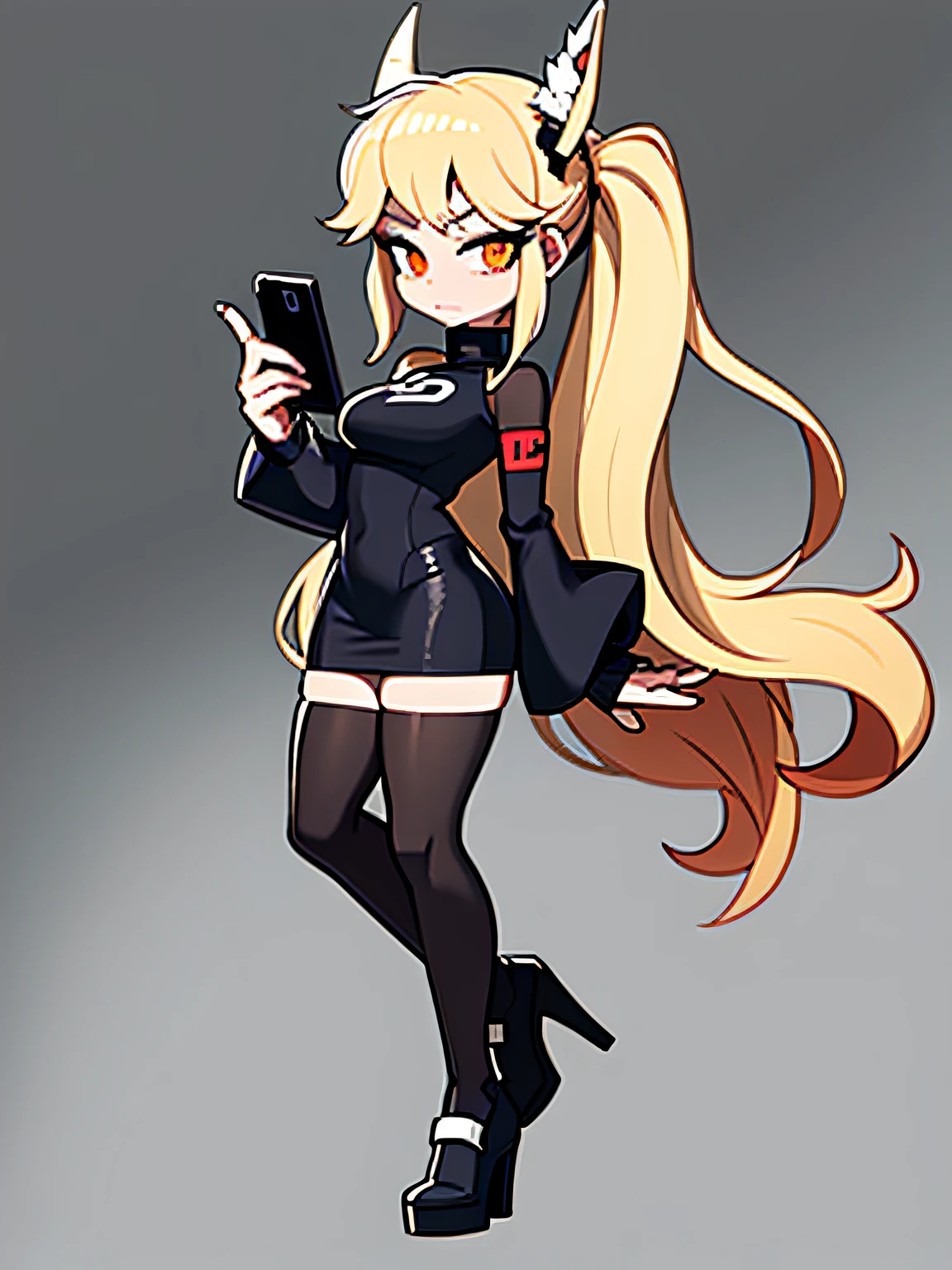 black nurse, 1girl, solo, black nurse cap, black wear, ((black legwear, zettai ryouiki)), black elbow gloves, blonde hair, blue eyes, ((black surgical mask, covered nose)), standing, ((surgery room)), sharp outline, short sleeves, best quality, masterpiece