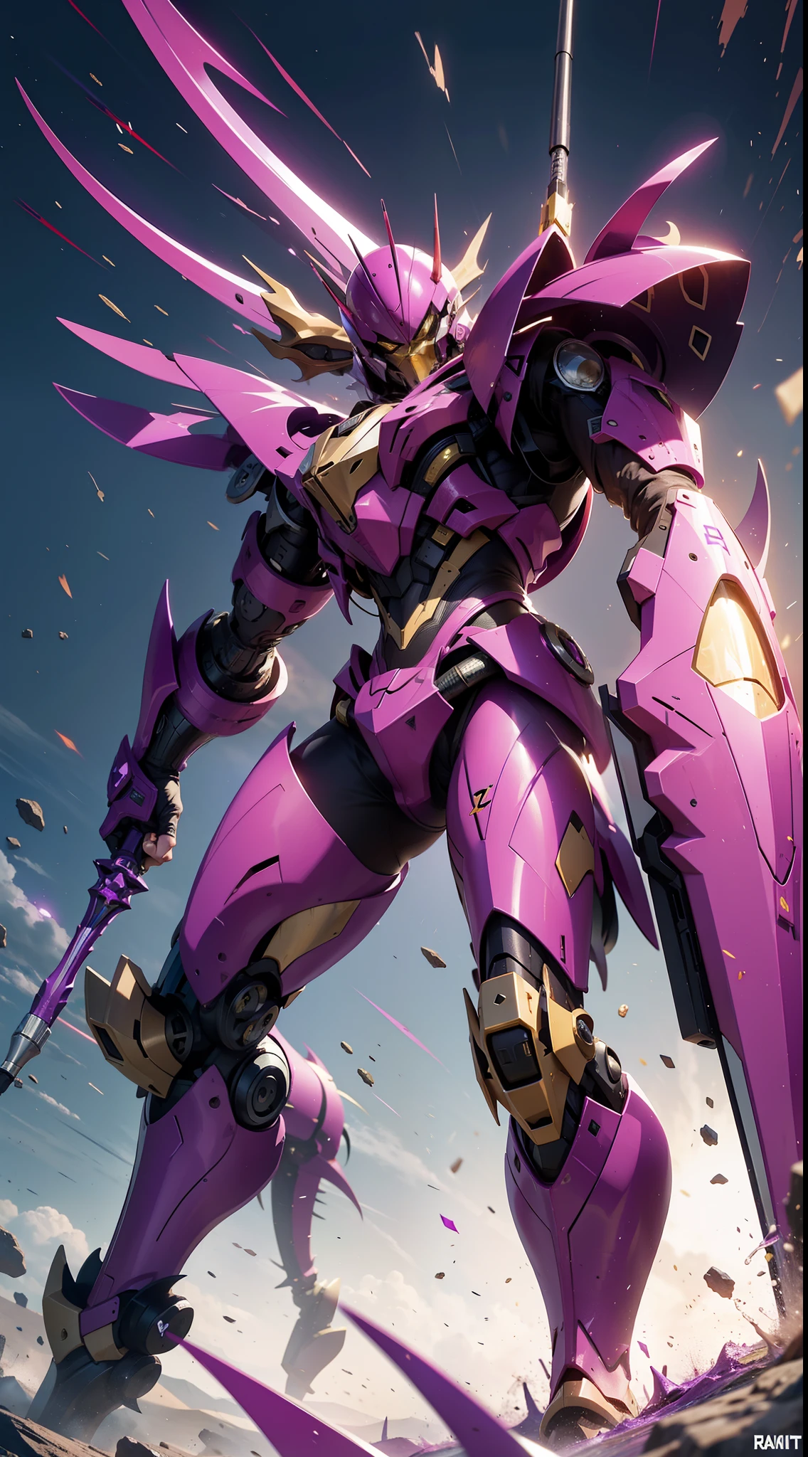 Scorpion tail,mechs,purpleish color,The weapon is a dart,The picture is beautiful