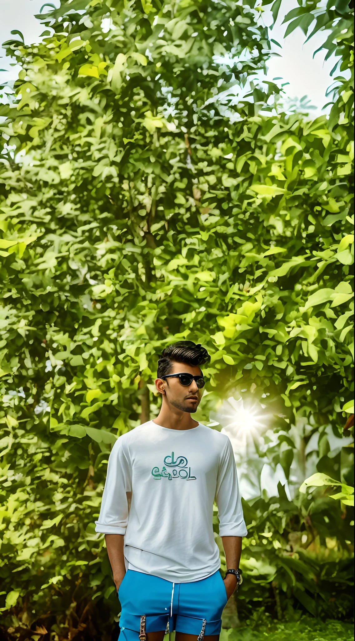 arafed man in sunglasses standing on a sidewalk next to a pond, with a cool pose, mohamed chahin style, jayison devadas style, full body photogenic shot, in front of a forest background, with accurate face, jayison devadas, riyahd cassiem, full body picture, cool pose, candid picture, casual photography, casual pose