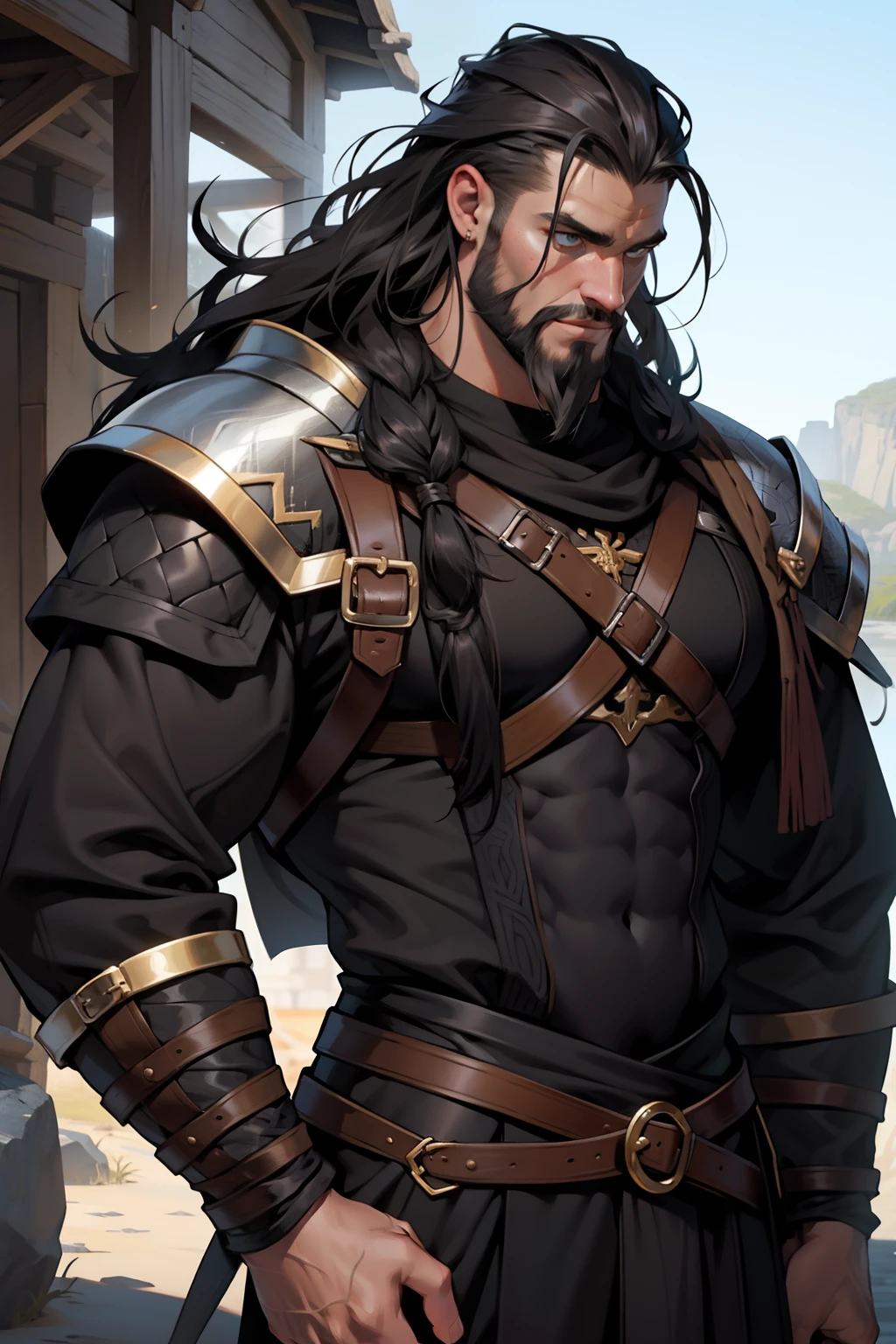 Cabelo preto, cabelo preto enorme, homem viking, homem viking usando machado, Viking, epic fantasy, obra de arte, cabelo perfeito preto, cabelo preto lindo