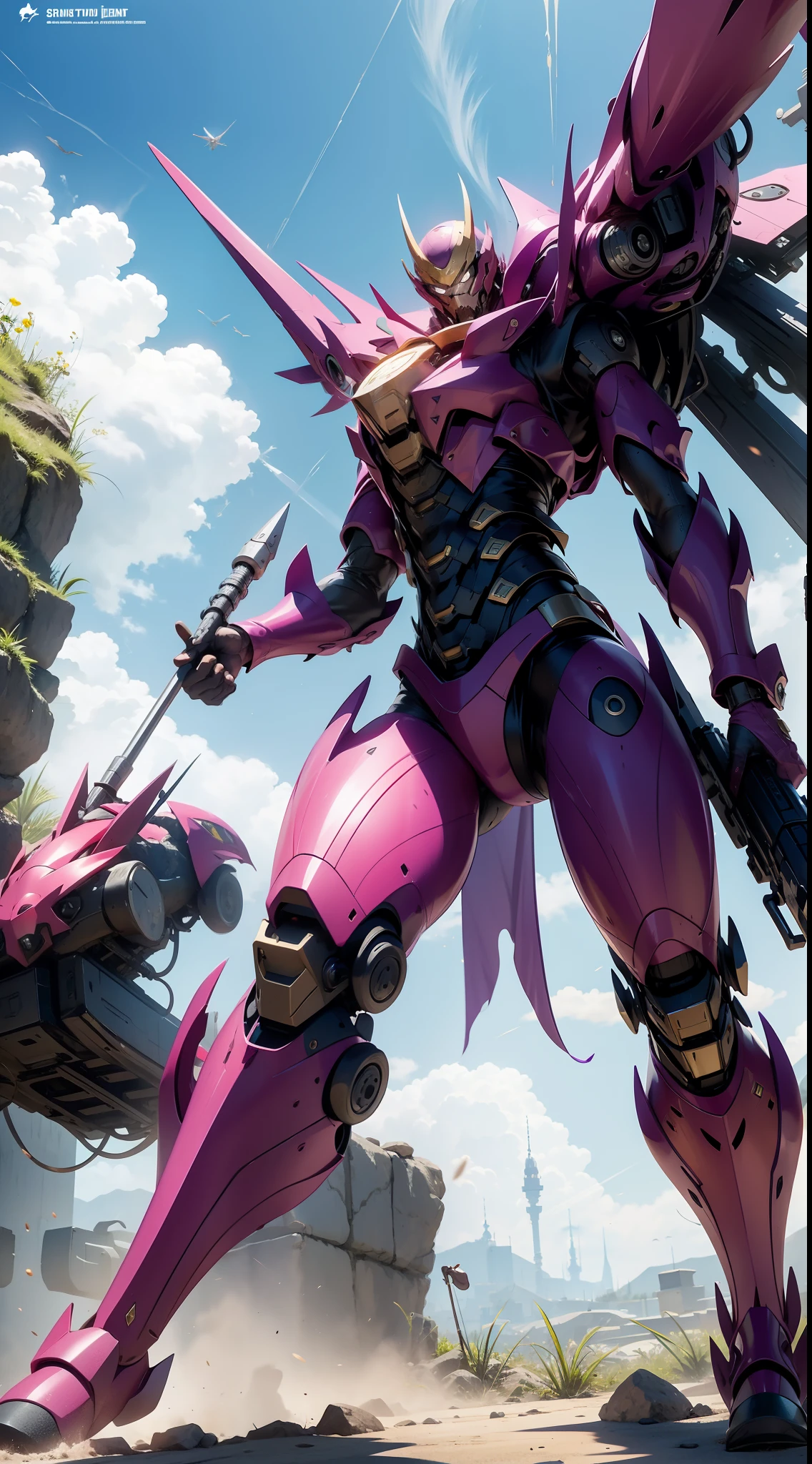 Scorpion tail,mechs,purpleish color,The weapon is a dart,The picture is beautiful