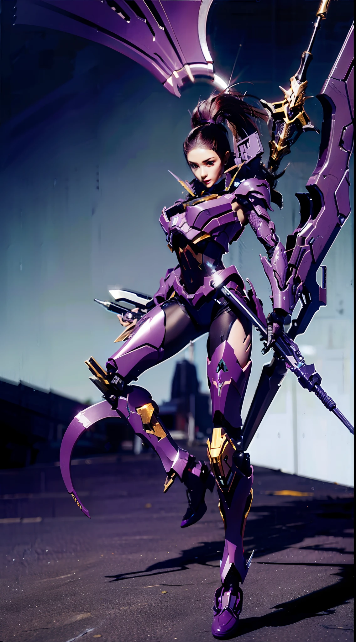Scorpion tail，mechs，purpleish color，The weapon is a dart，The picture is beautiful
