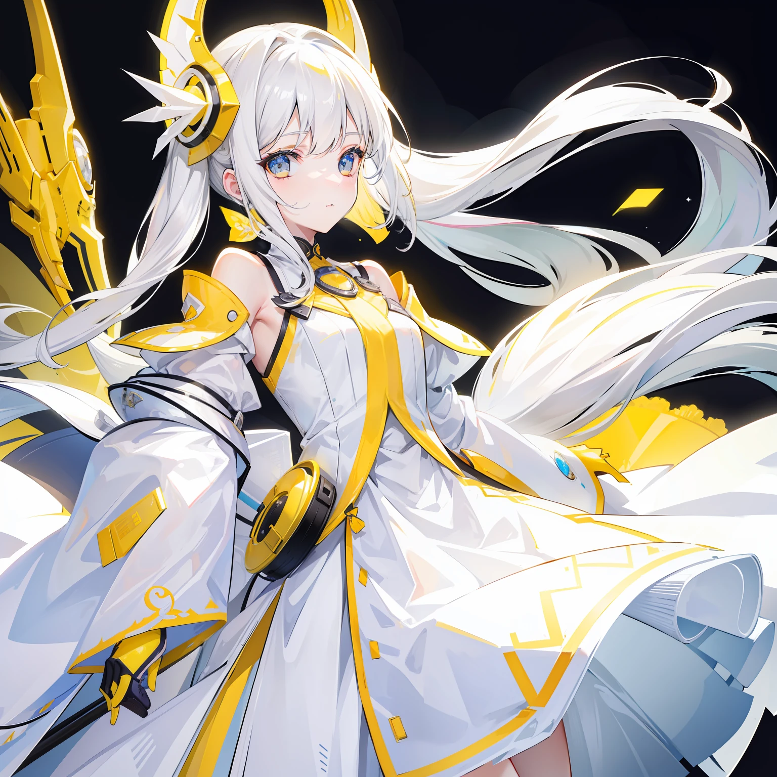 Yellow-white hair covered her long face like a helmet,Make his long face look like a small face,Lovely white clothes that go well with various shades of yellow,There is a delicate makeup,Shiny face,It feels like a sweet girl