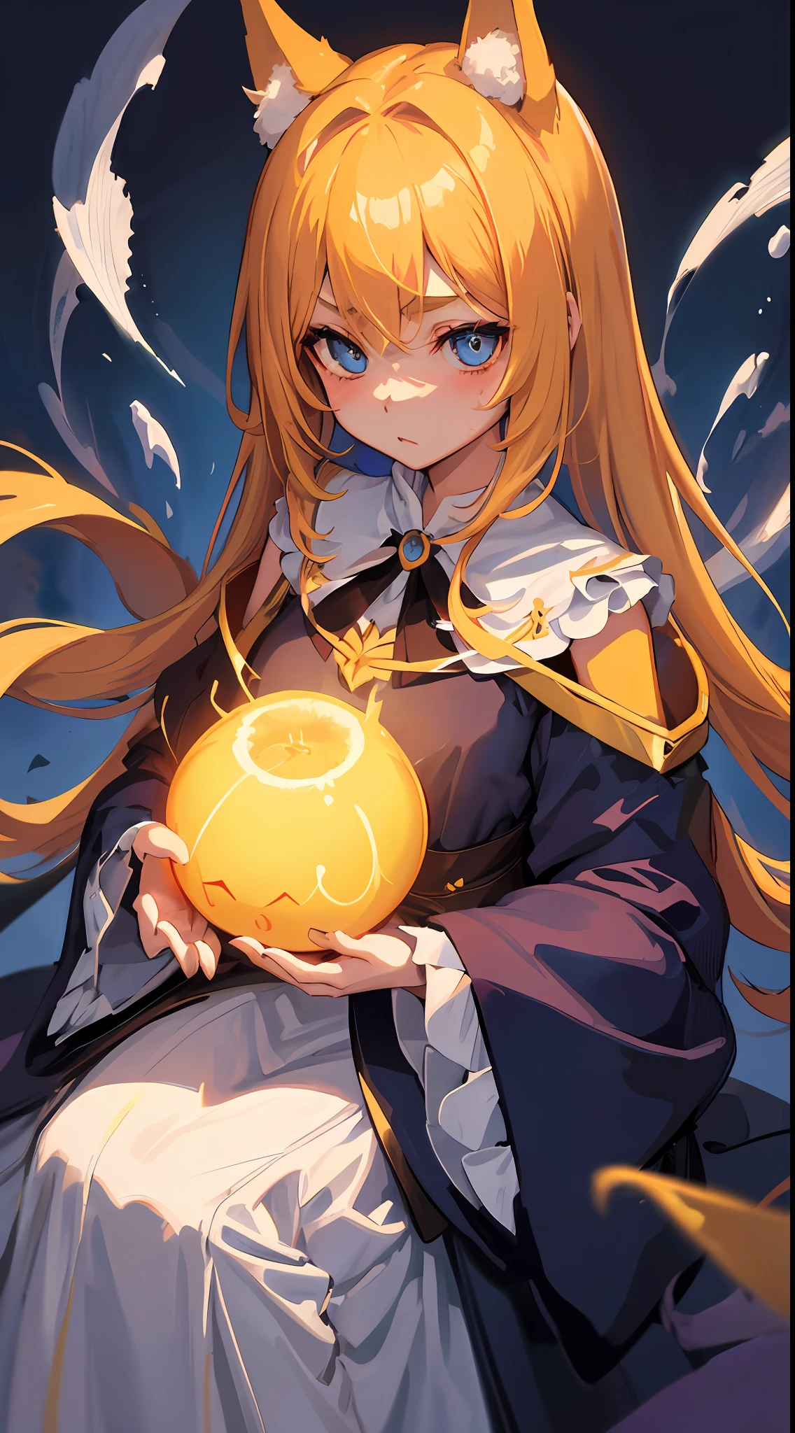 Original Characters、1 girl、Volume Lighting、Best Shadows、Shallow depth of field、Portrait of an amazingly beautiful girl、Delicate beautiful attractive face with delicate and seductive blue eyes、Carefully painted face、sharp thin eyebrows、Zito-order、Beautiful、long yellow hair、Head with cat ears、poneyTail、Blush Eyeshadow、Dark eyelashes、The World of Harry Potter、hermione、uses magic、(top-quality、Superb Detail:1.25)、(独奏:1.3)、Brilliant Colorful Paintings